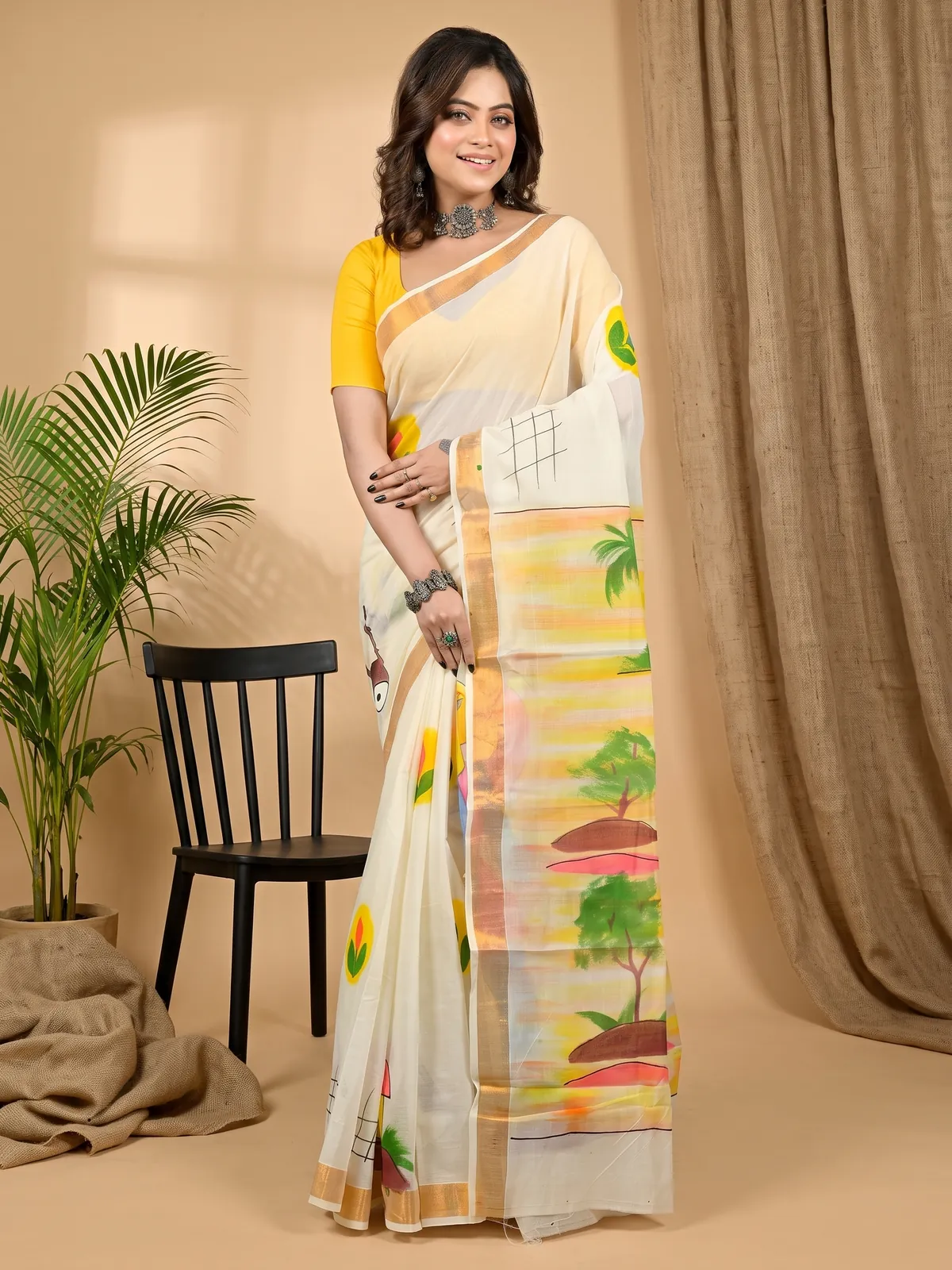 DipDiya Pure Cotton Multi-Coloured Hataka Weaves with a Storys Hand Painted Sarees
