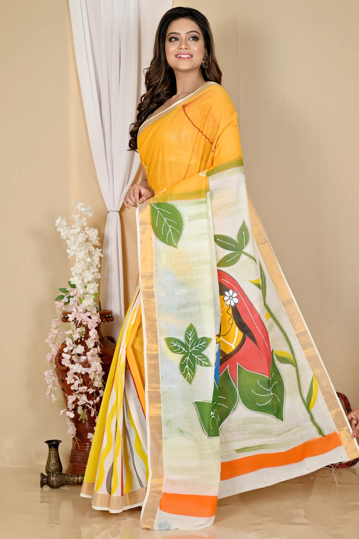 DipDiya Pure Cotton Multi-Coloured Hataka Woven with Love Hand Painted Sarees