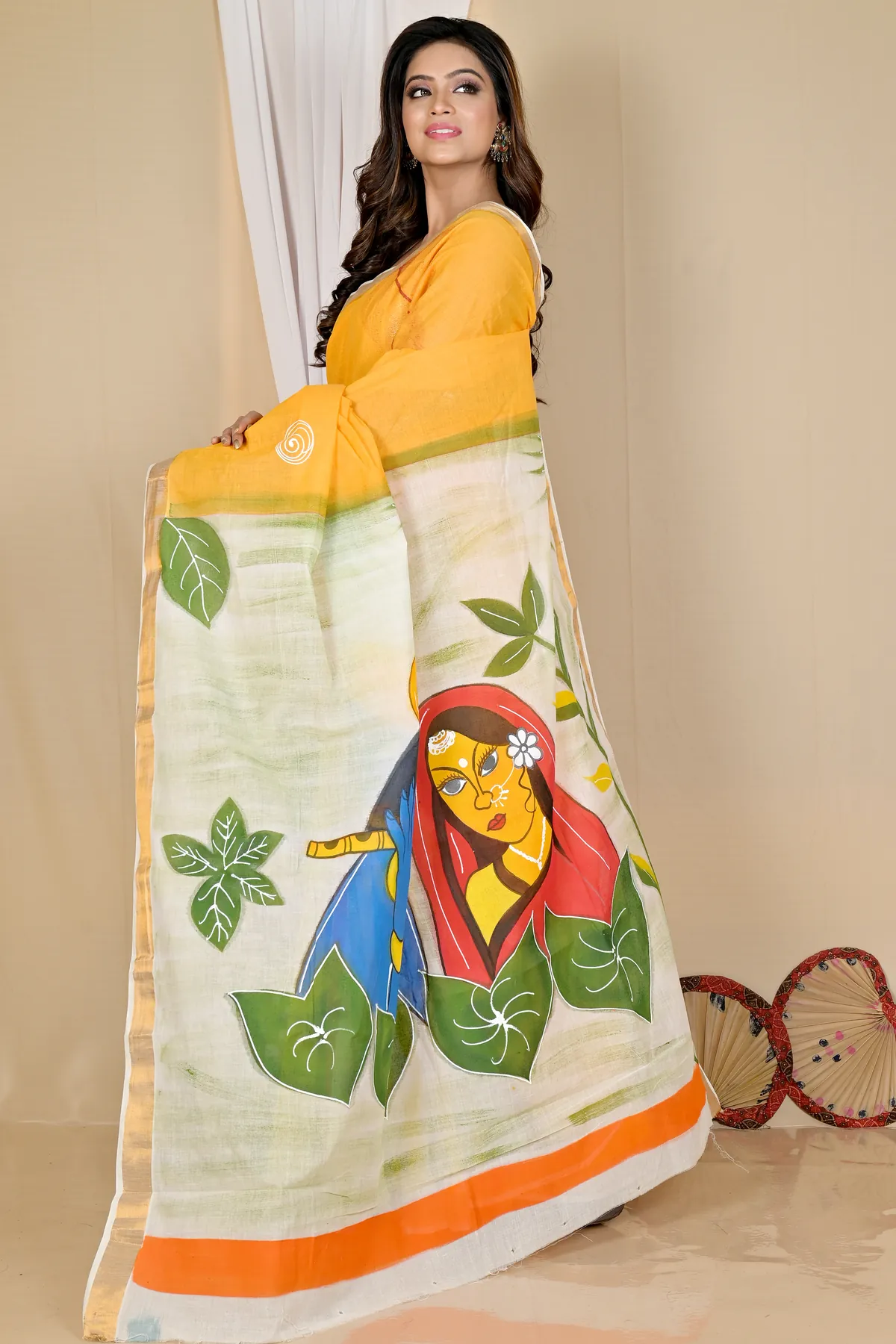 DipDiya Pure Cotton Multi-Coloured Hataka Woven with Love Hand Painted Sarees