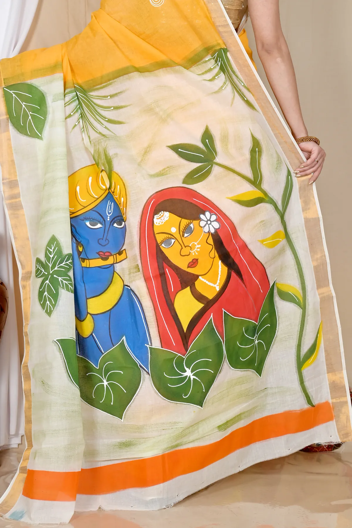 DipDiya Pure Cotton Multi-Coloured Hataka Woven with Love Hand Painted Sarees