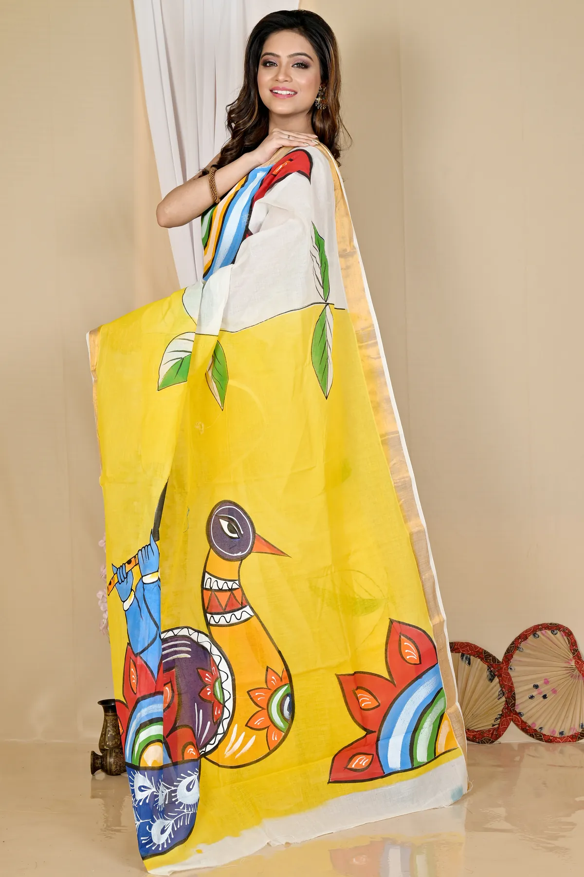 DipDiya Pure Cotton Multi-Coloured Hataka Woven with Tradition Hand Painted Sarees