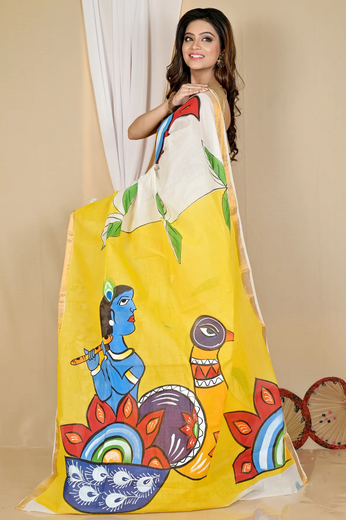 DipDiya Pure Cotton Multi-Coloured Hataka Woven with Tradition Hand Painted Sarees