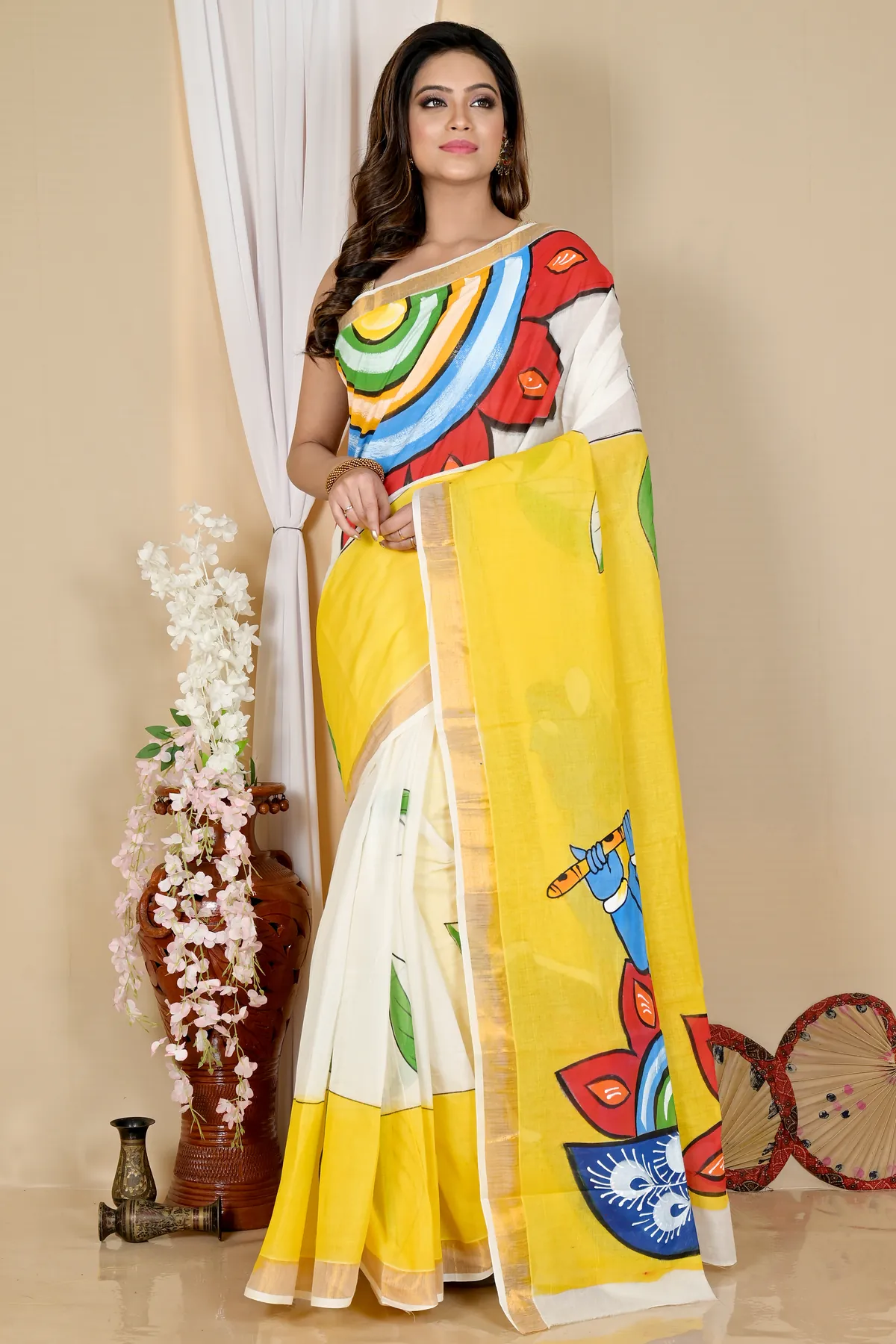 DipDiya Pure Cotton Multi-Coloured Hataka Woven with Tradition Hand Painted Sarees