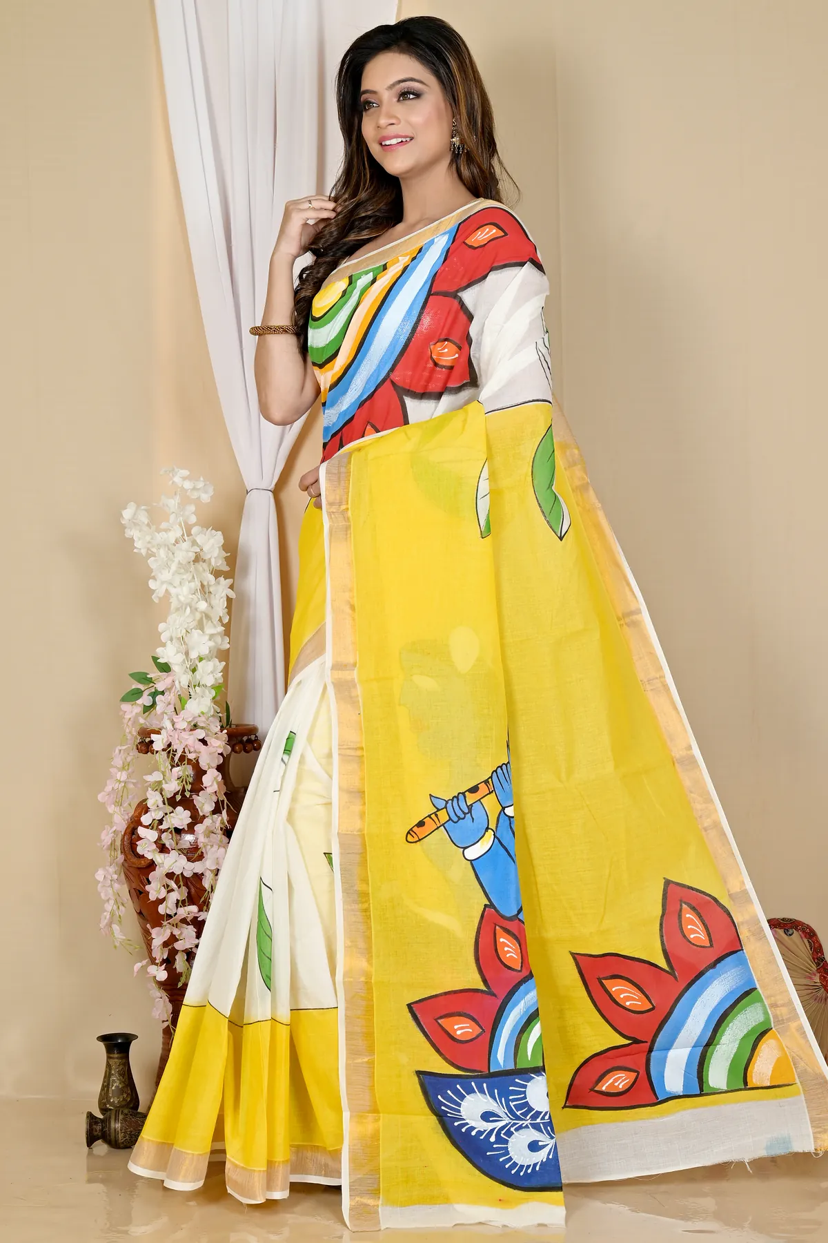 DipDiya Pure Cotton Multi-Coloured Hataka Woven with Tradition Hand Painted Sarees