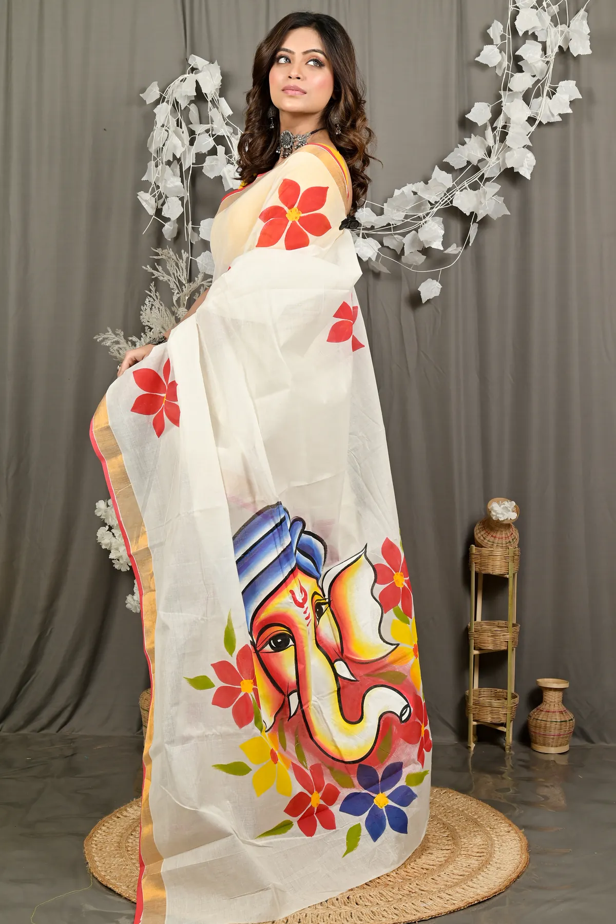 DipDiya Pure Cotton Multi-Coloured Hataka Woven with Traditions Hand Painted Sarees