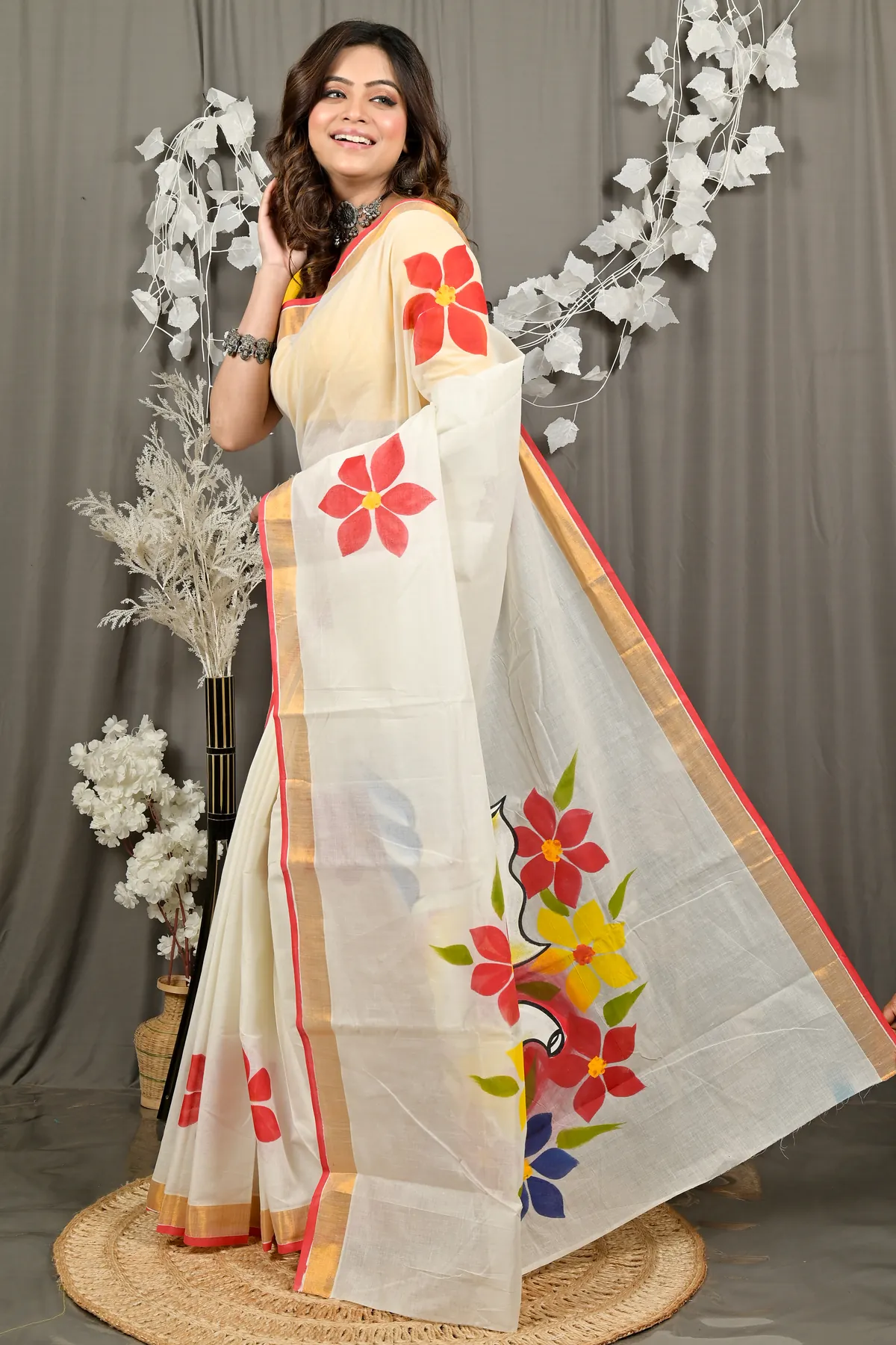 DipDiya Pure Cotton Multi-Coloured Hataka Woven with Traditions Hand Painted Sarees