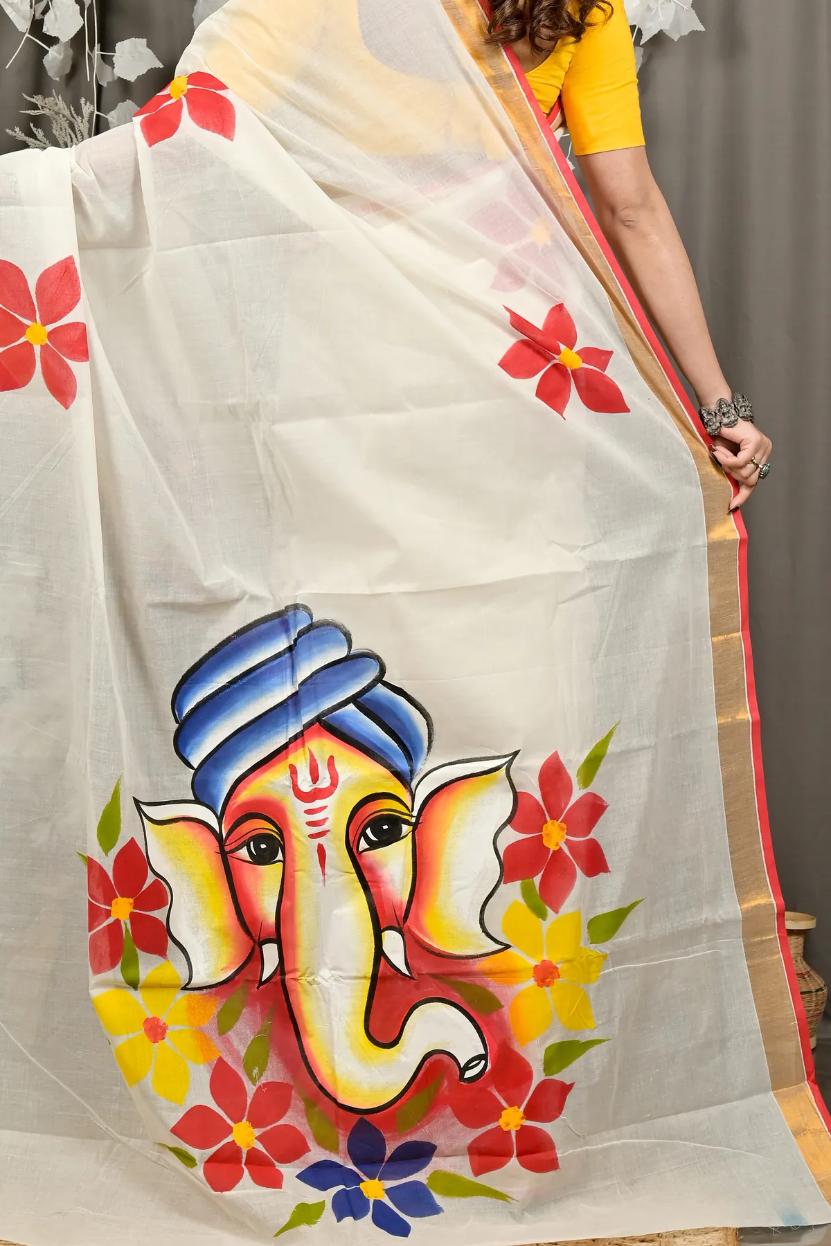 DipDiya Pure Cotton Multi-Coloured Hataka Woven with Traditions Hand Painted Sarees