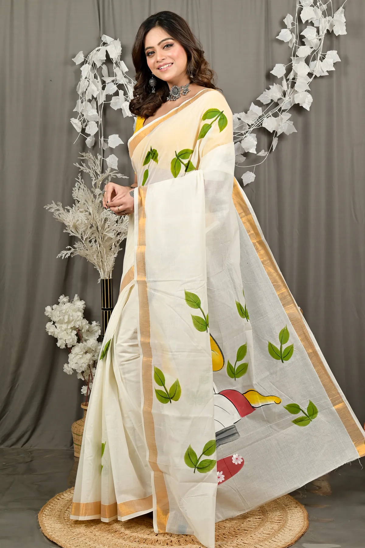 DipDiya Pure Cotton Multi-Coloured Hataka Wrapped in Heritages Hand Painted Sarees