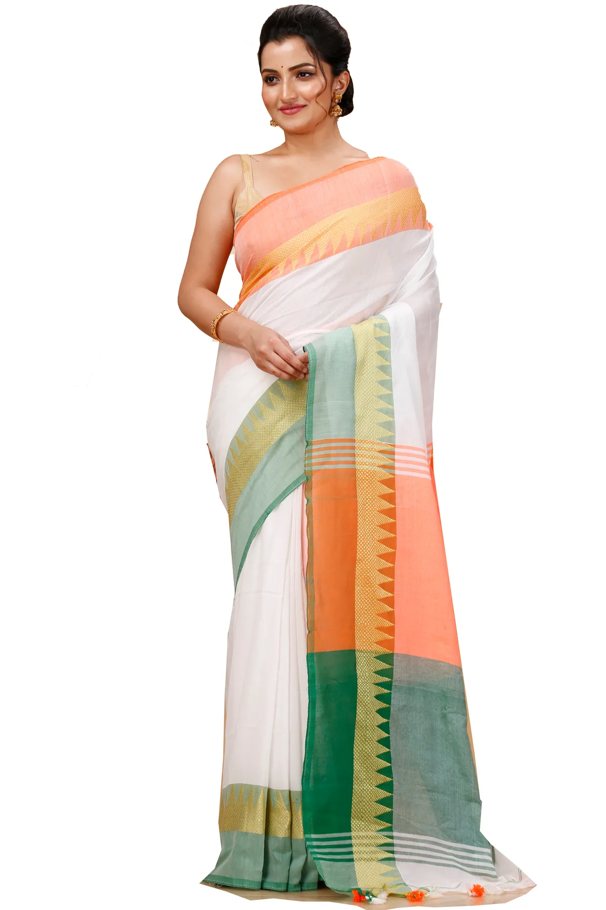 DipDiya Pure Cotton Multi-Coloured Mala Traditional Elegance Handloom Sarees
