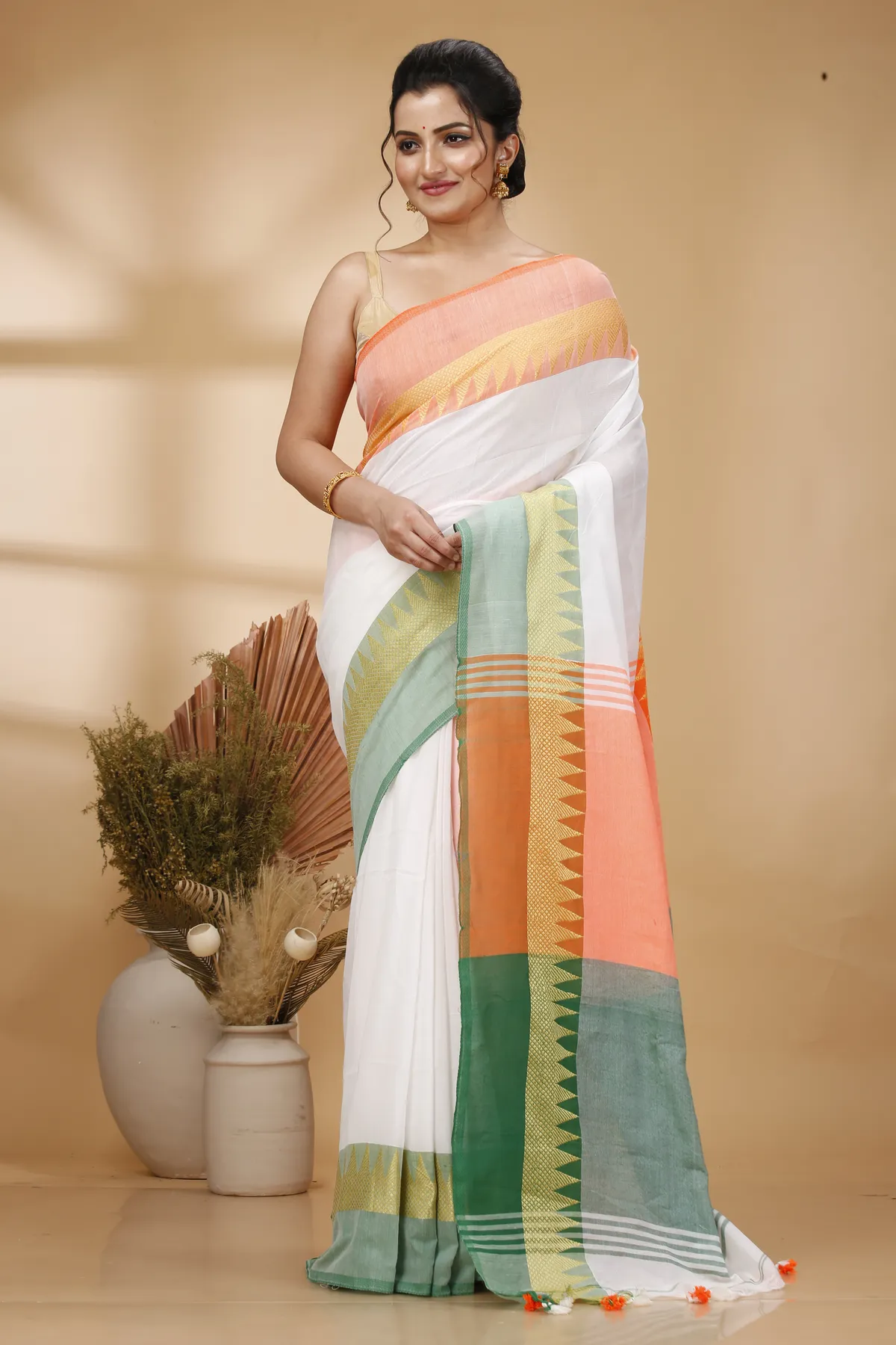 DipDiya Pure Cotton Multi-Coloured Mala Traditional Elegance Handloom Sarees