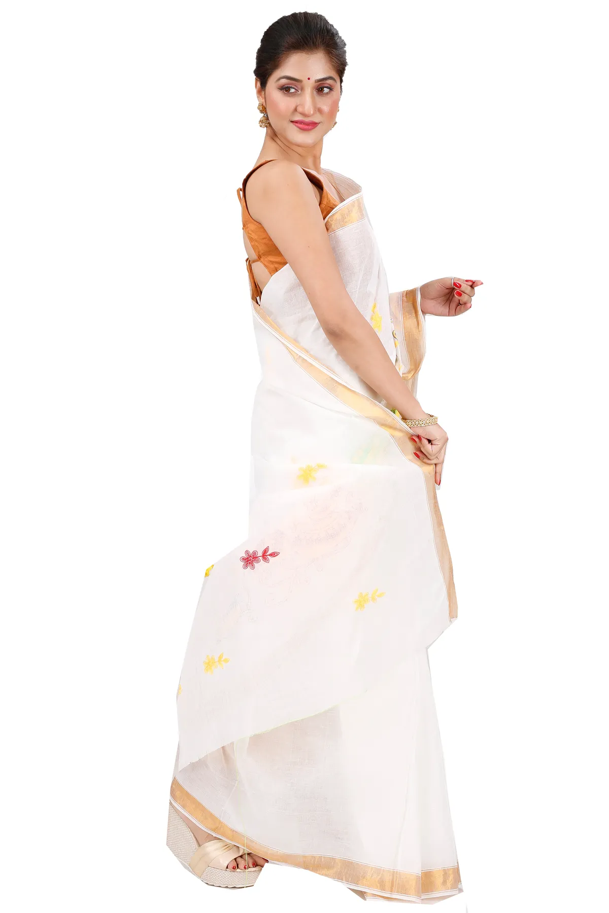 DipDiya Pure Cotton Multy Leo Classic Grace Embroidery Tant Sarees
