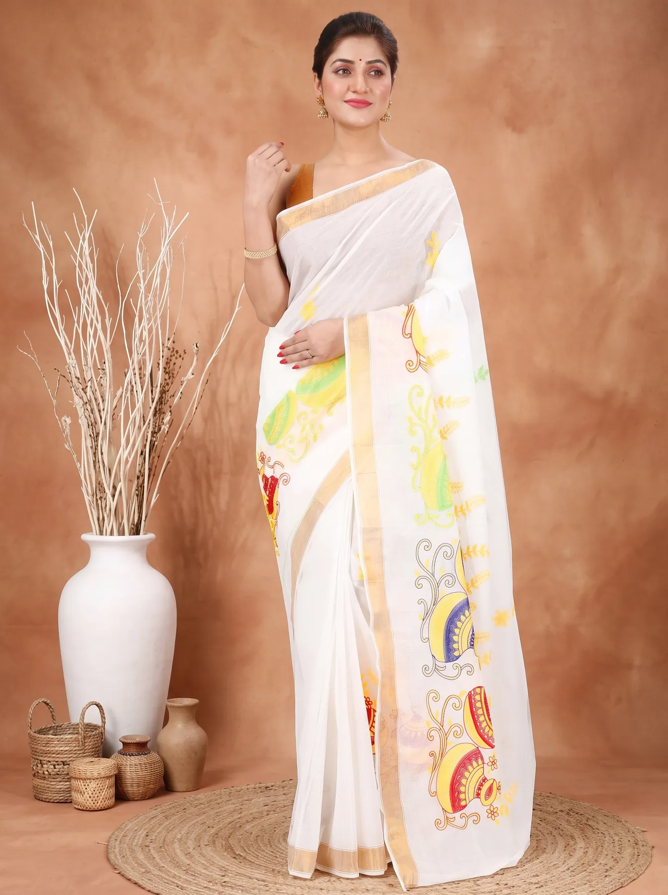 DipDiya Pure Cotton Multy Leo Classic Grace Embroidery Tant Sarees