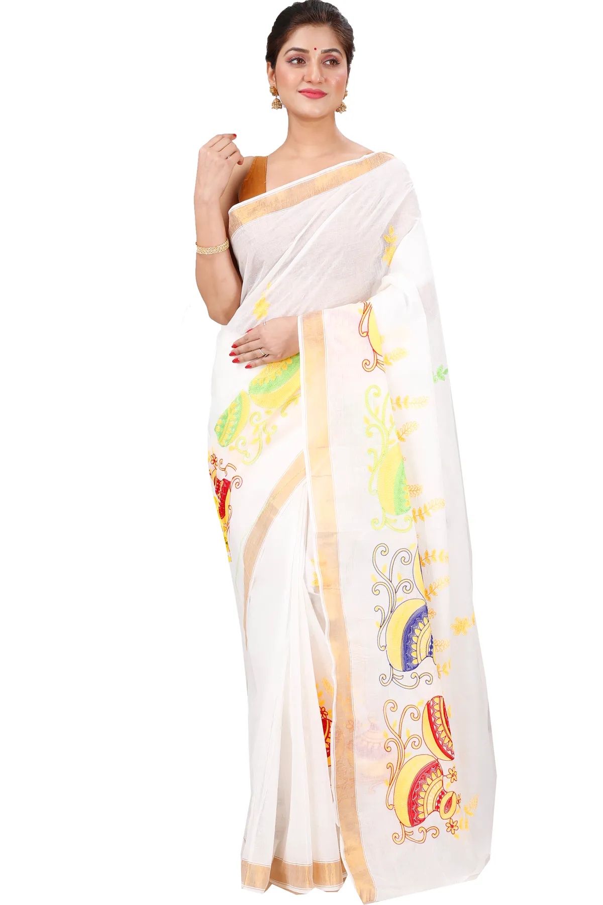 DipDiya Pure Cotton Multy Leo Classic Grace Embroidery Tant Sarees
