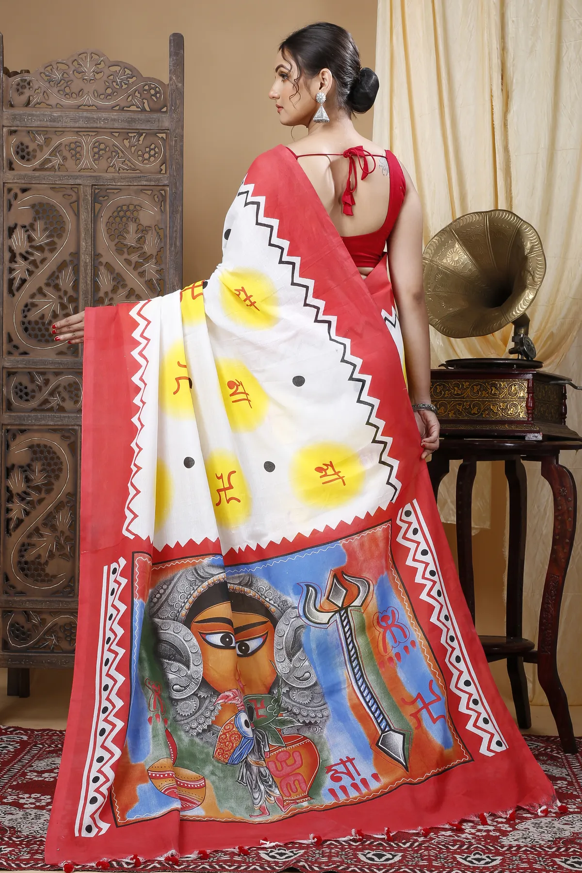 DipDiya Pure Cotton Multycolor Durga Pure Bengali Grace Printed Handloom Sarees