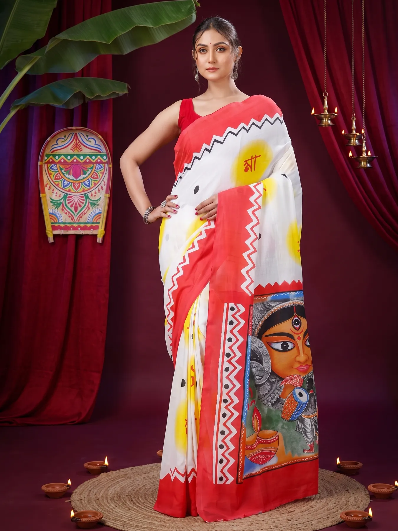 DipDiya Pure Cotton Multycolor Durga Pure Bengali Grace Printed Handloom Sarees