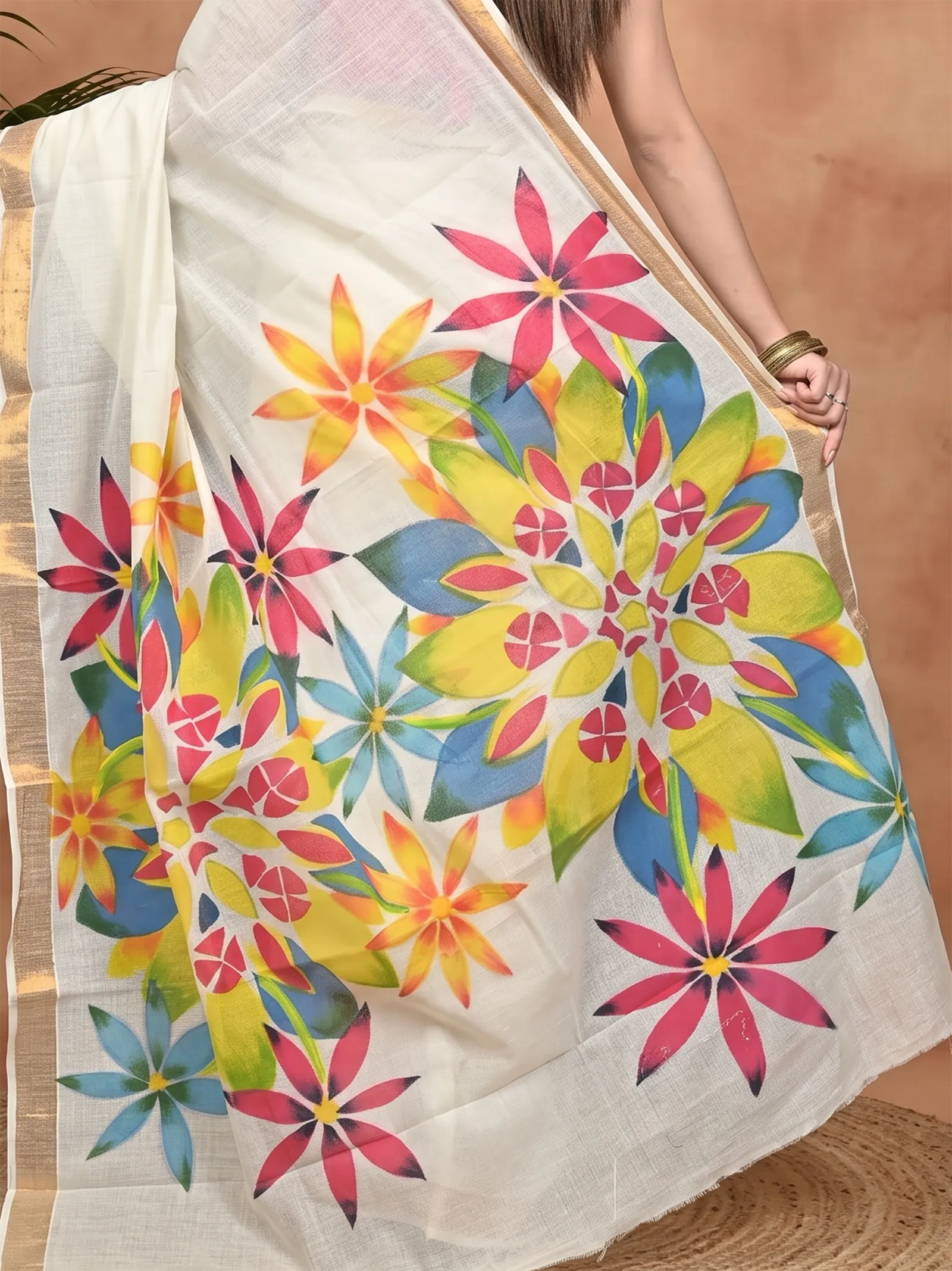 DipDiya Pure Cotton Multycolor Hataka Crafted in Bengal Hand Painted Sarees