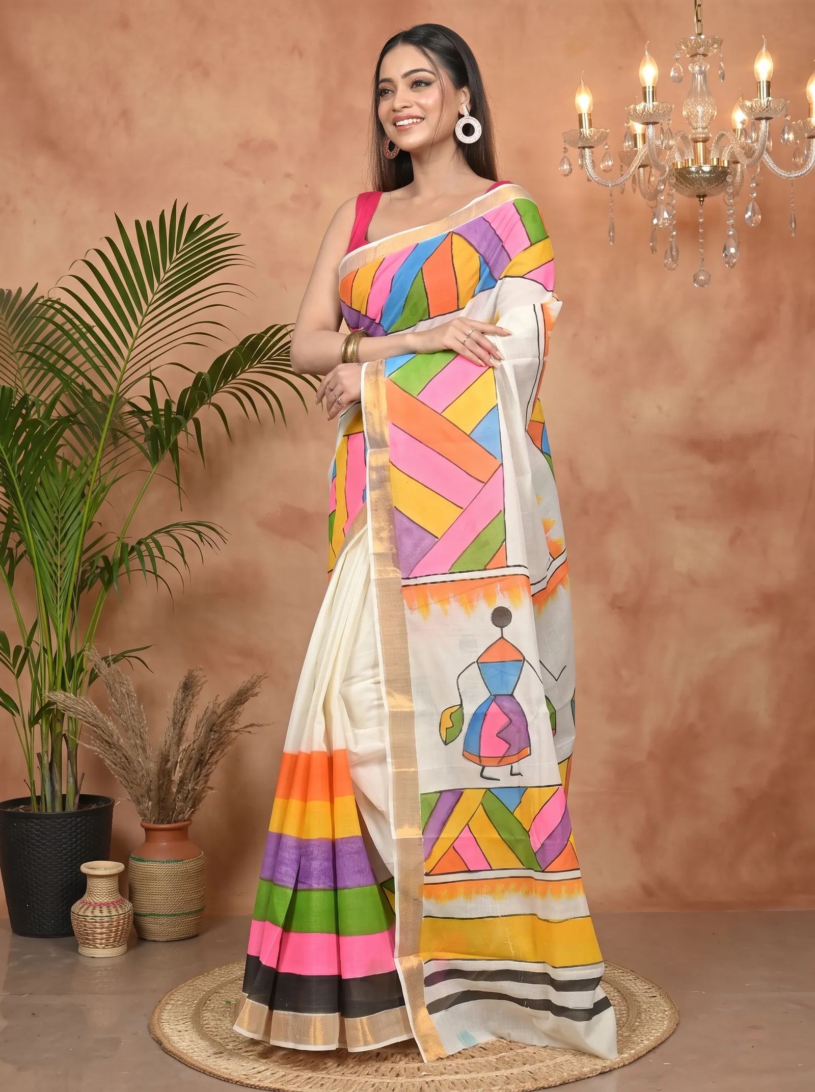 DipDiya Pure Cotton Multycolor Hataka Crafted with Soul Hand Painted Sarees