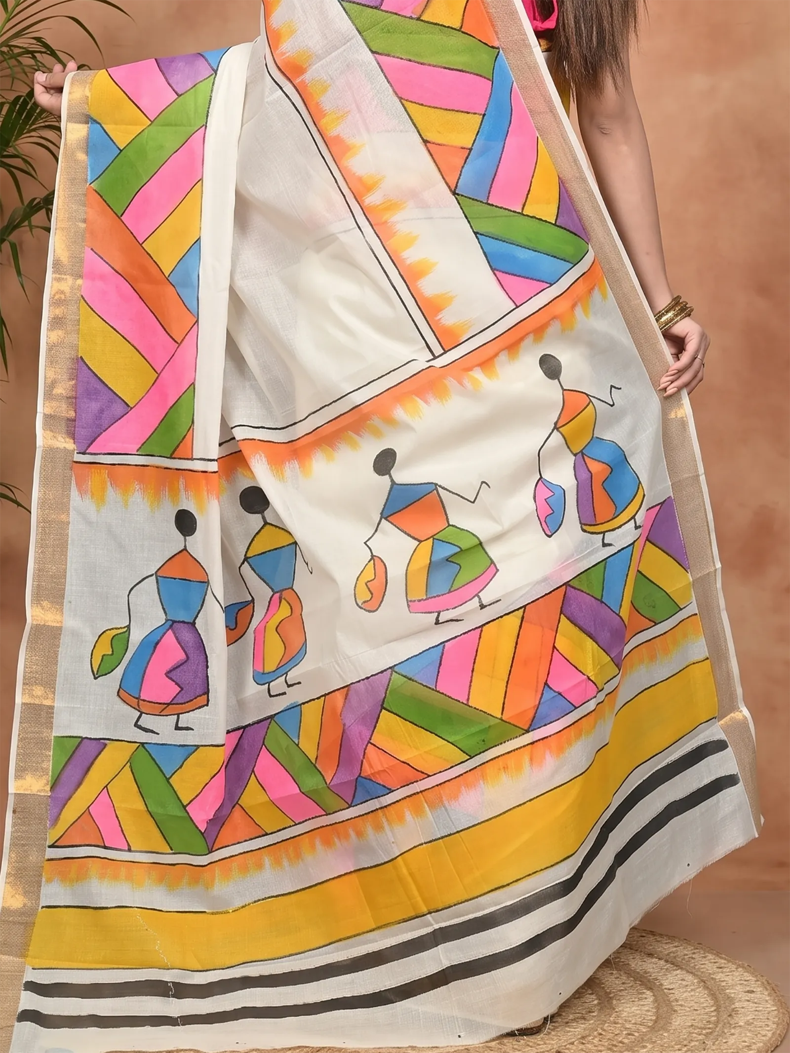 DipDiya Pure Cotton Multycolor Hataka Crafted with Soul Hand Painted Sarees