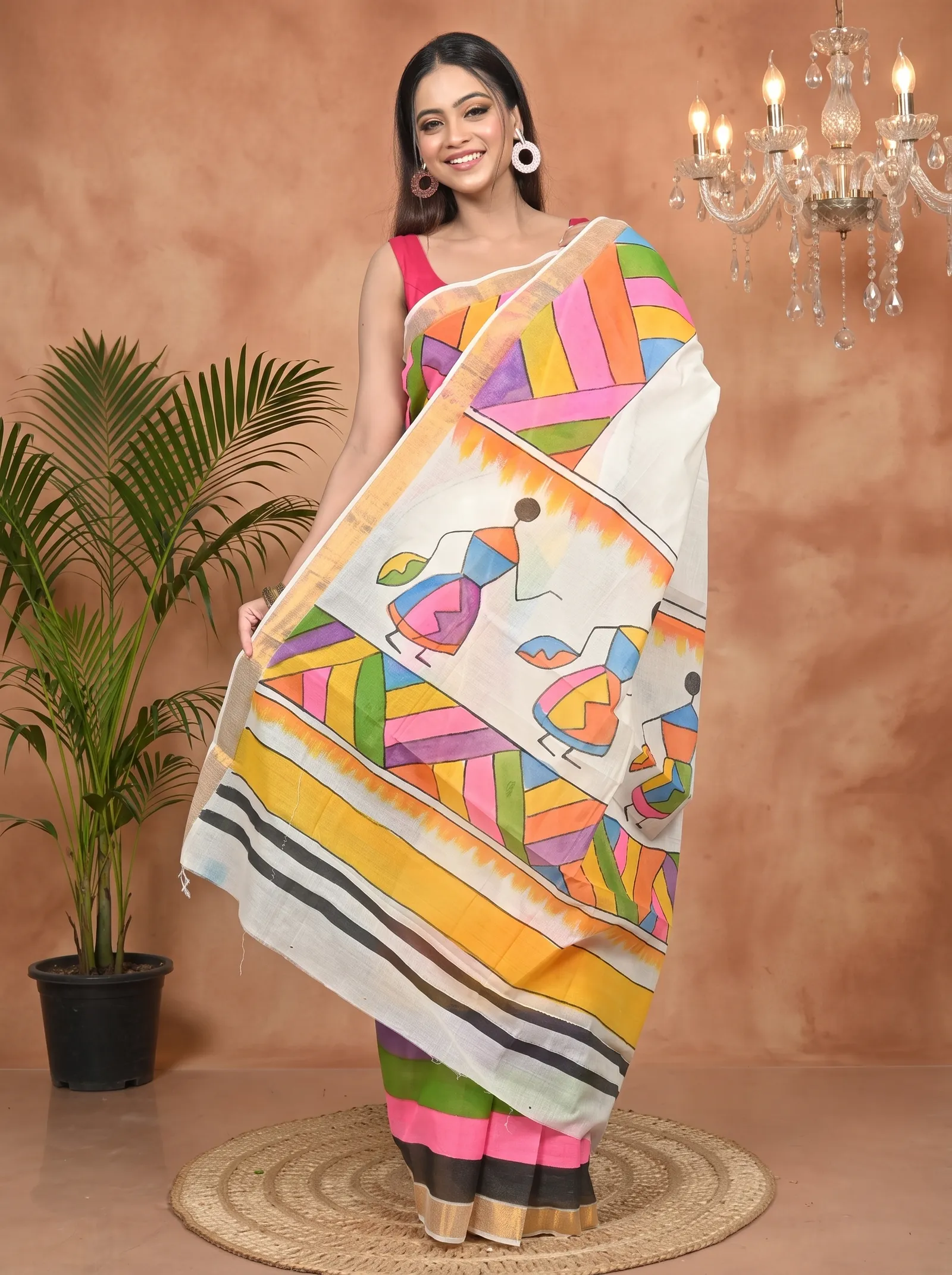 DipDiya Pure Cotton Multycolor Hataka Crafted with Soul Hand Painted Sarees