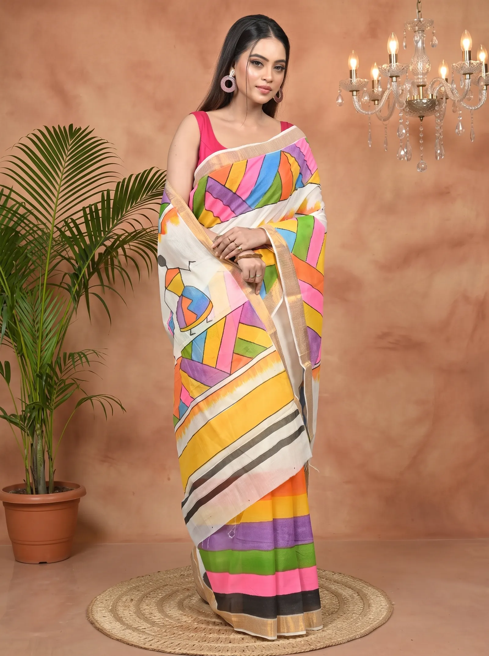 DipDiya Pure Cotton Multycolor Hataka Crafted with Soul Hand Painted Sarees