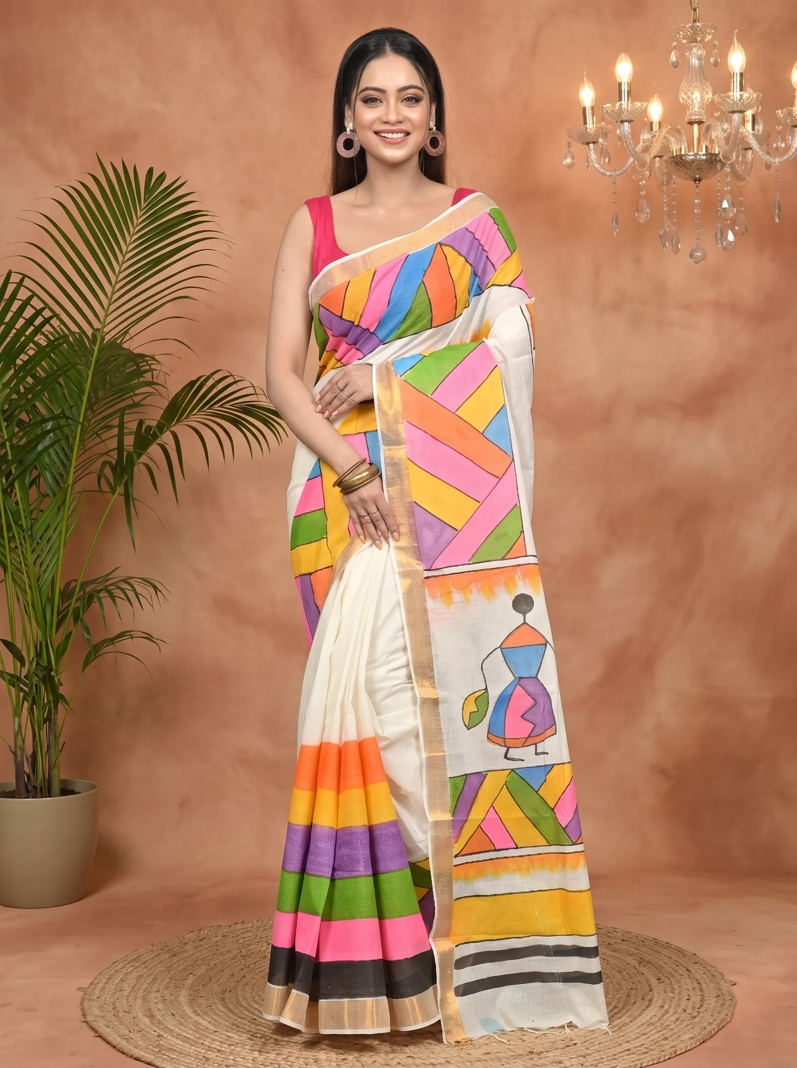 DipDiya Pure Cotton Multycolor Hataka Crafted with Soul Hand Painted Sarees