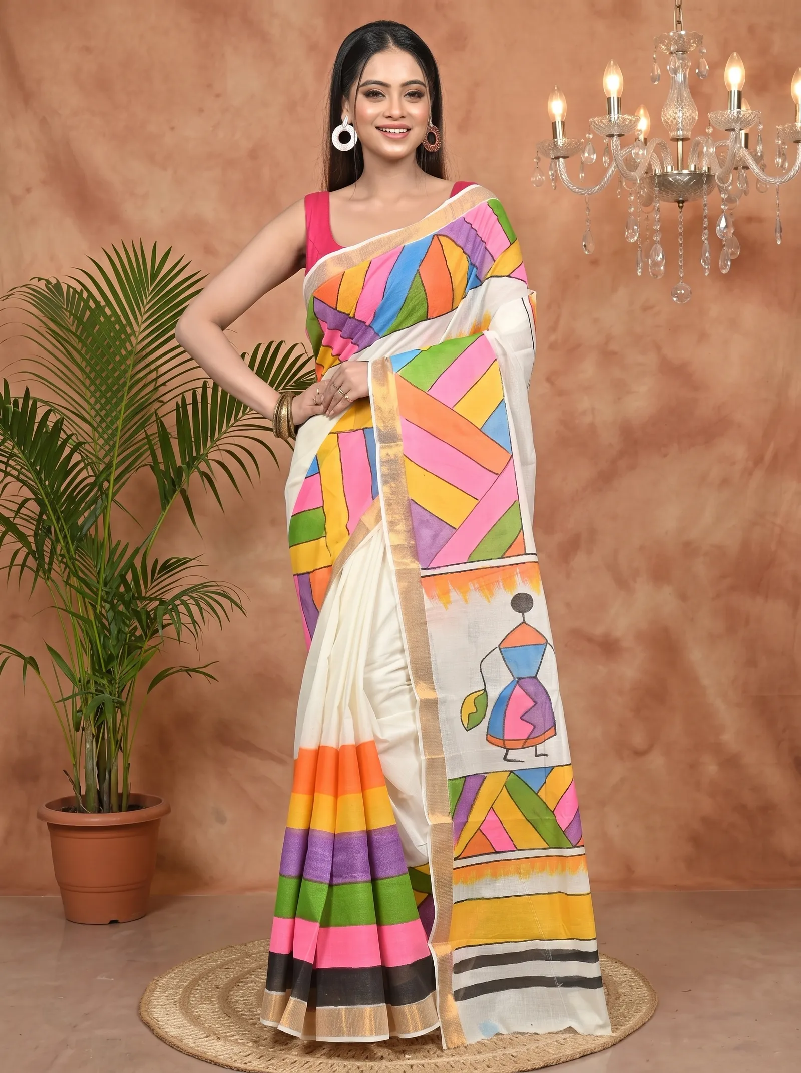 DipDiya Pure Cotton Multycolor Hataka Crafted with Soul Hand Painted Sarees