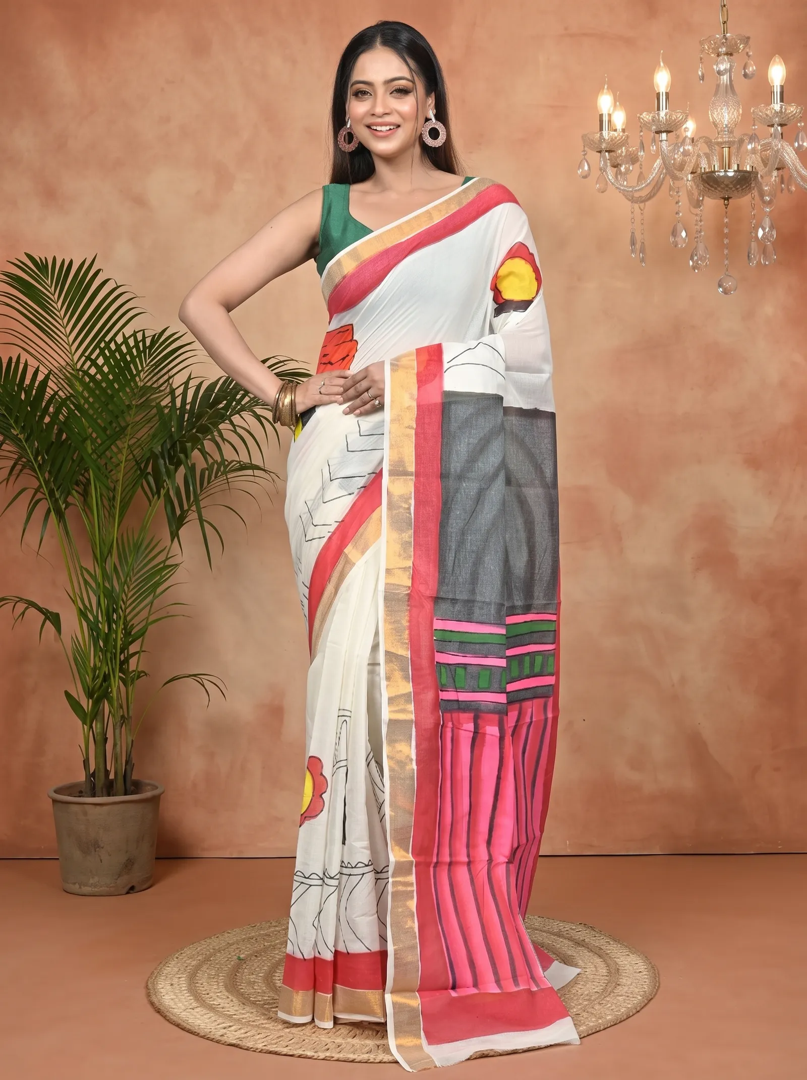 DipDiya Pure Cotton Multycolor Hataka Elegance in Every Weave Hand Painted Sarees