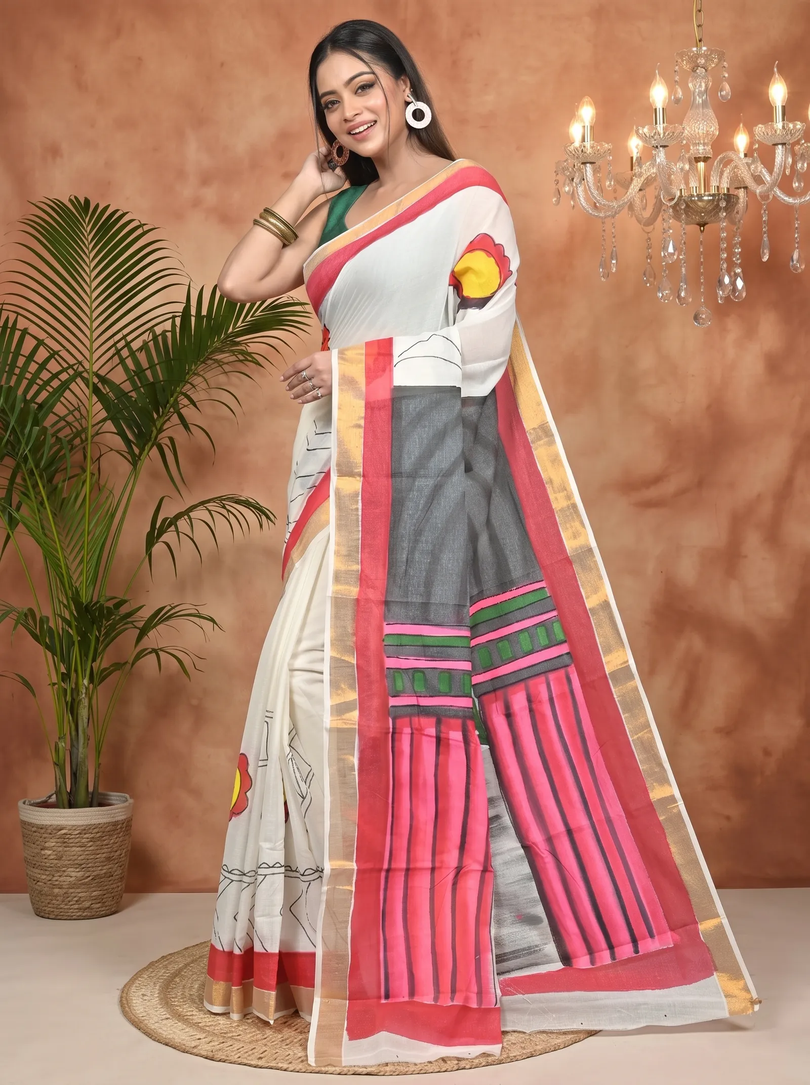 DipDiya Pure Cotton Multycolor Hataka Elegance in Every Weave Hand Painted Sarees