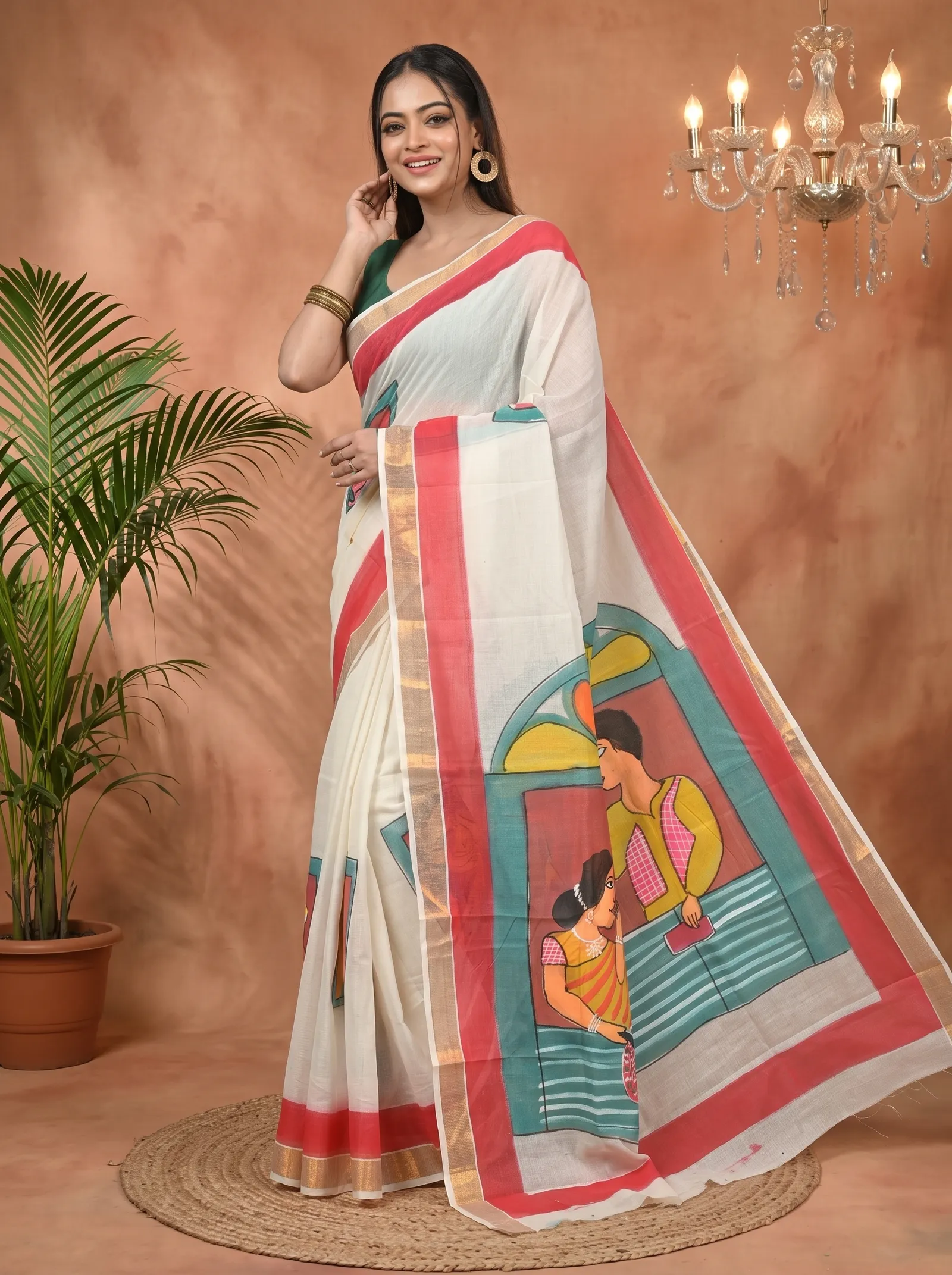 DipDiya Pure Cotton Multycolor Hataka Essence of Bengal Hand Painted Sarees