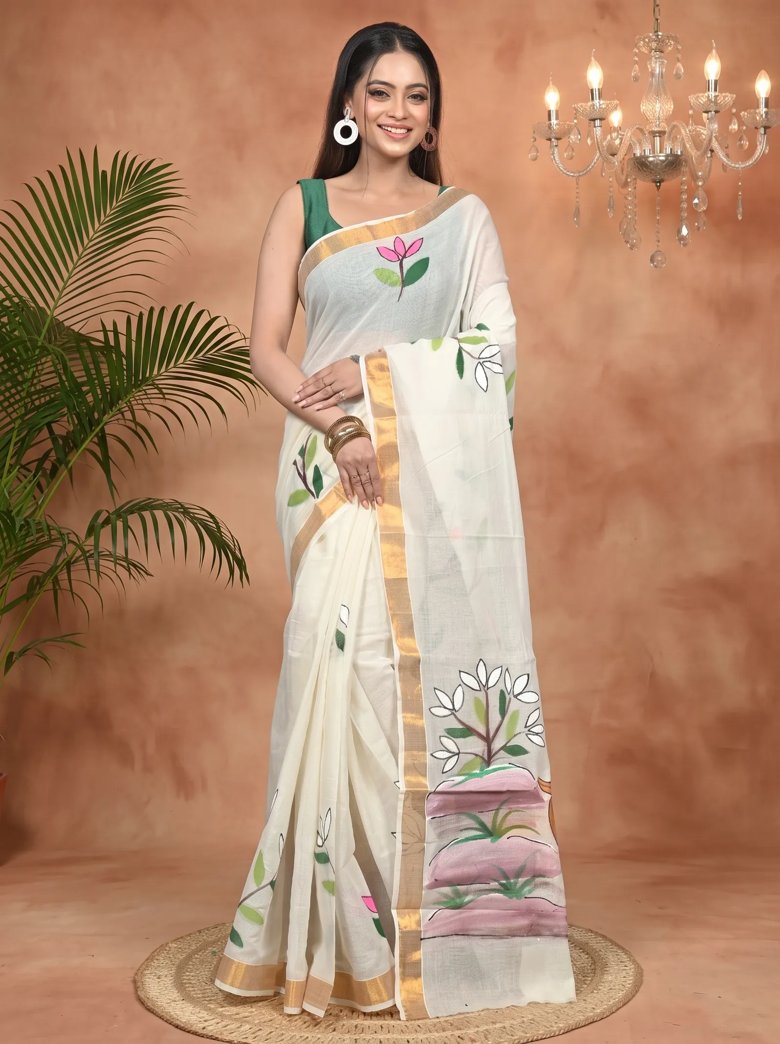 DipDiya Pure Cotton Multycolor Hataka Grace of Bengal Hand Painted Sarees