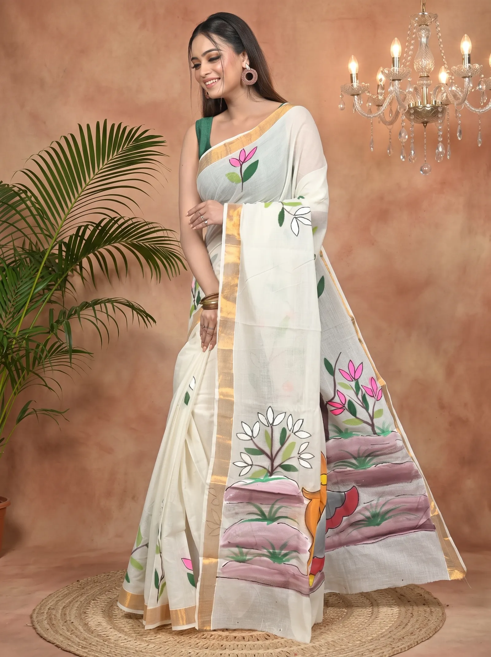 DipDiya Pure Cotton Multycolor Hataka Grace of Bengal Hand Painted Sarees