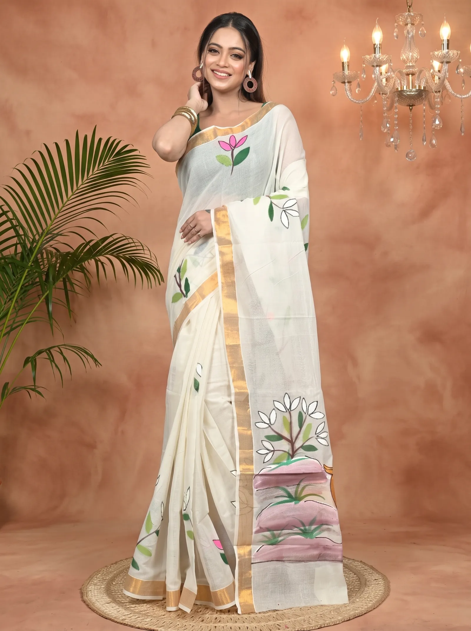 DipDiya Pure Cotton Multycolor Hataka Grace of Bengal Hand Painted Sarees