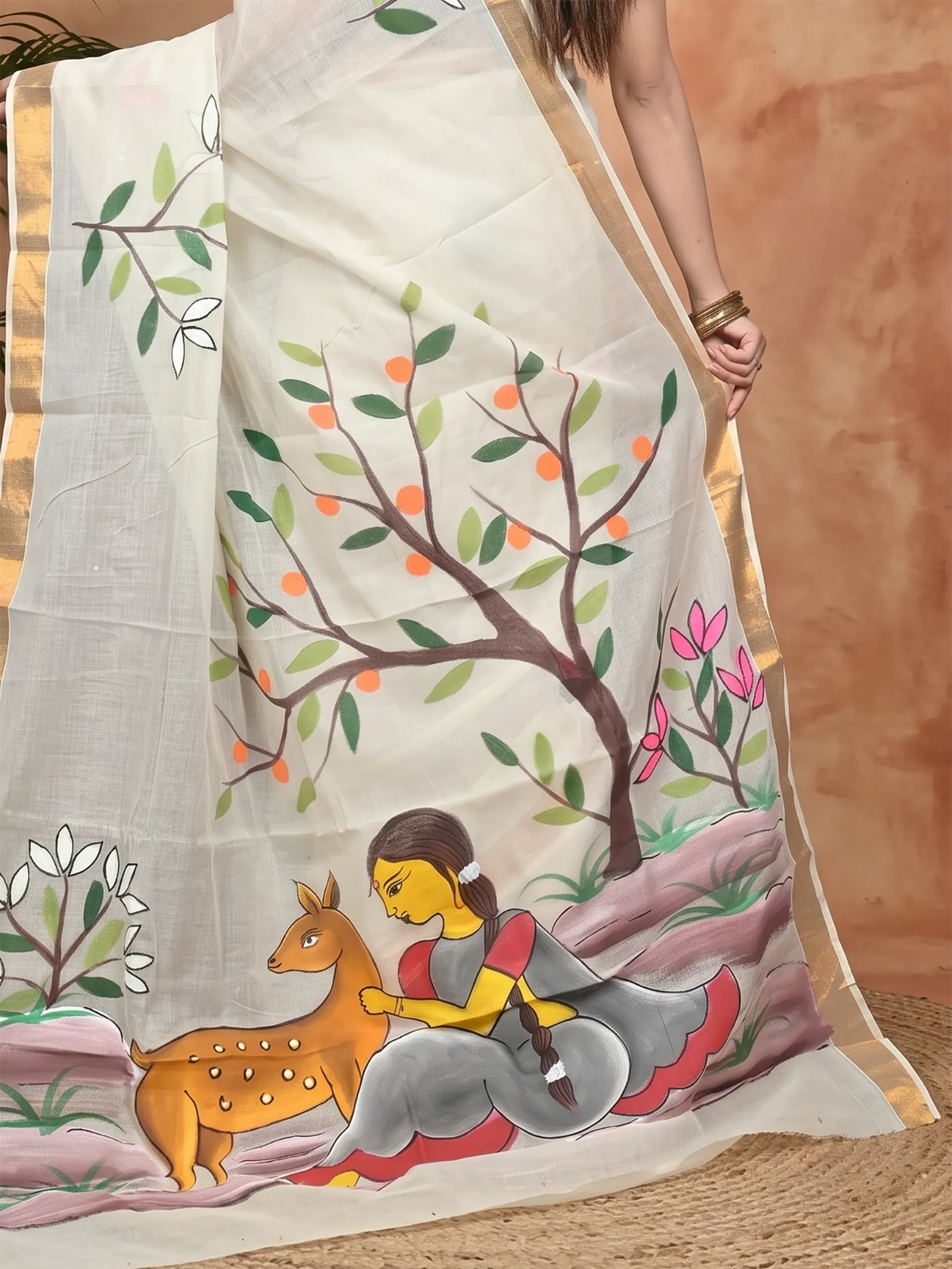 DipDiya Pure Cotton Multycolor Hataka Grace of Bengal Hand Painted Sarees