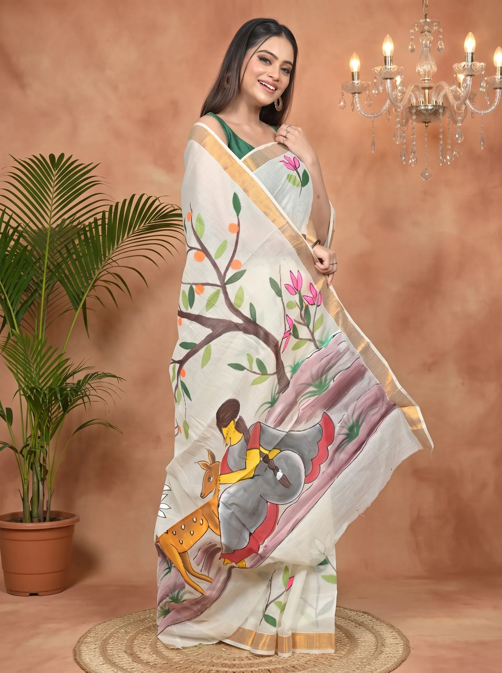 DipDiya Pure Cotton Multycolor Hataka Grace of Bengal Hand Painted Sarees