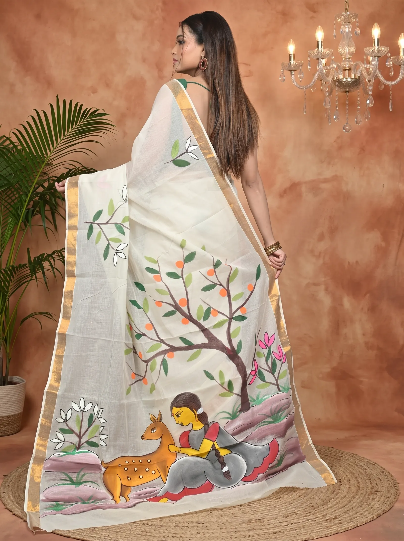 DipDiya Pure Cotton Multycolor Hataka Grace of Bengal Hand Painted Sarees