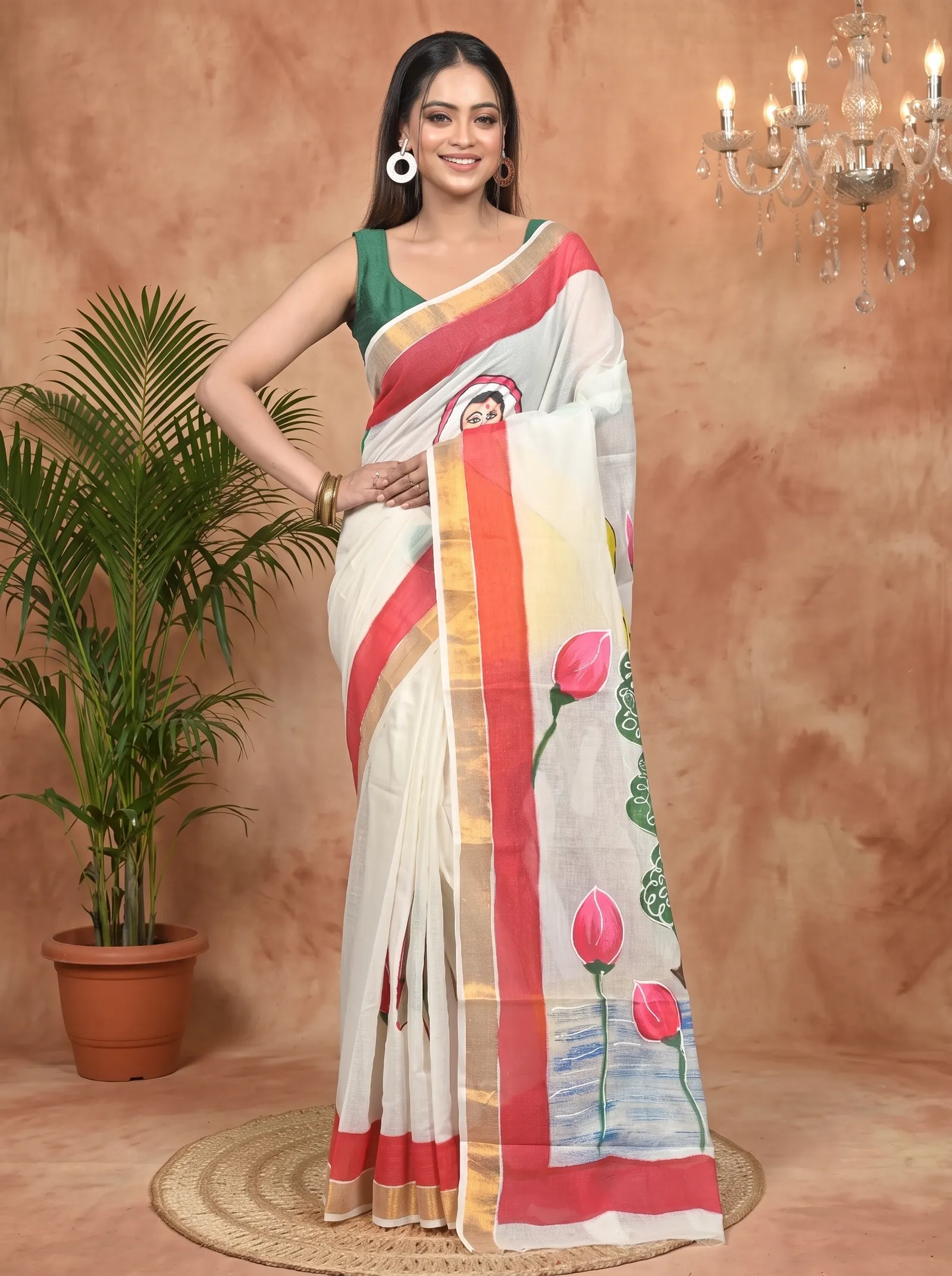 DipDiya Pure Cotton Multycolor Hataka Handcrafted Elegance Hand Painted Sarees
