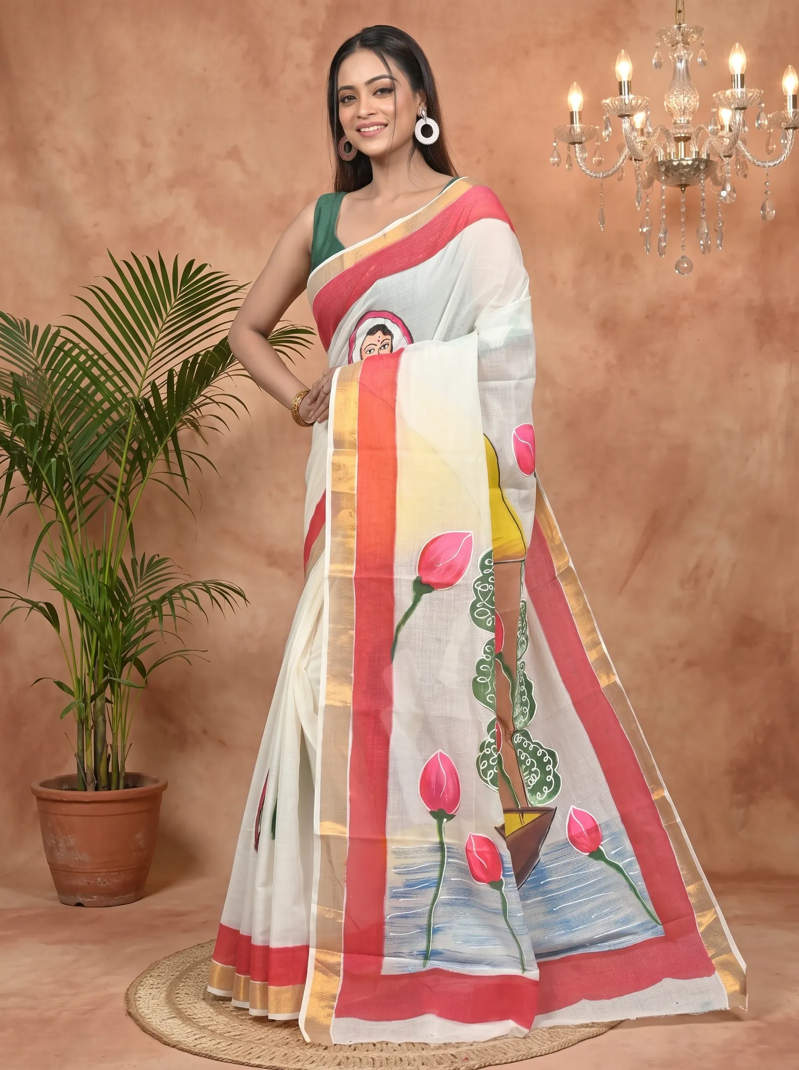 DipDiya Pure Cotton Multycolor Hataka Handcrafted Elegance Hand Painted Sarees
