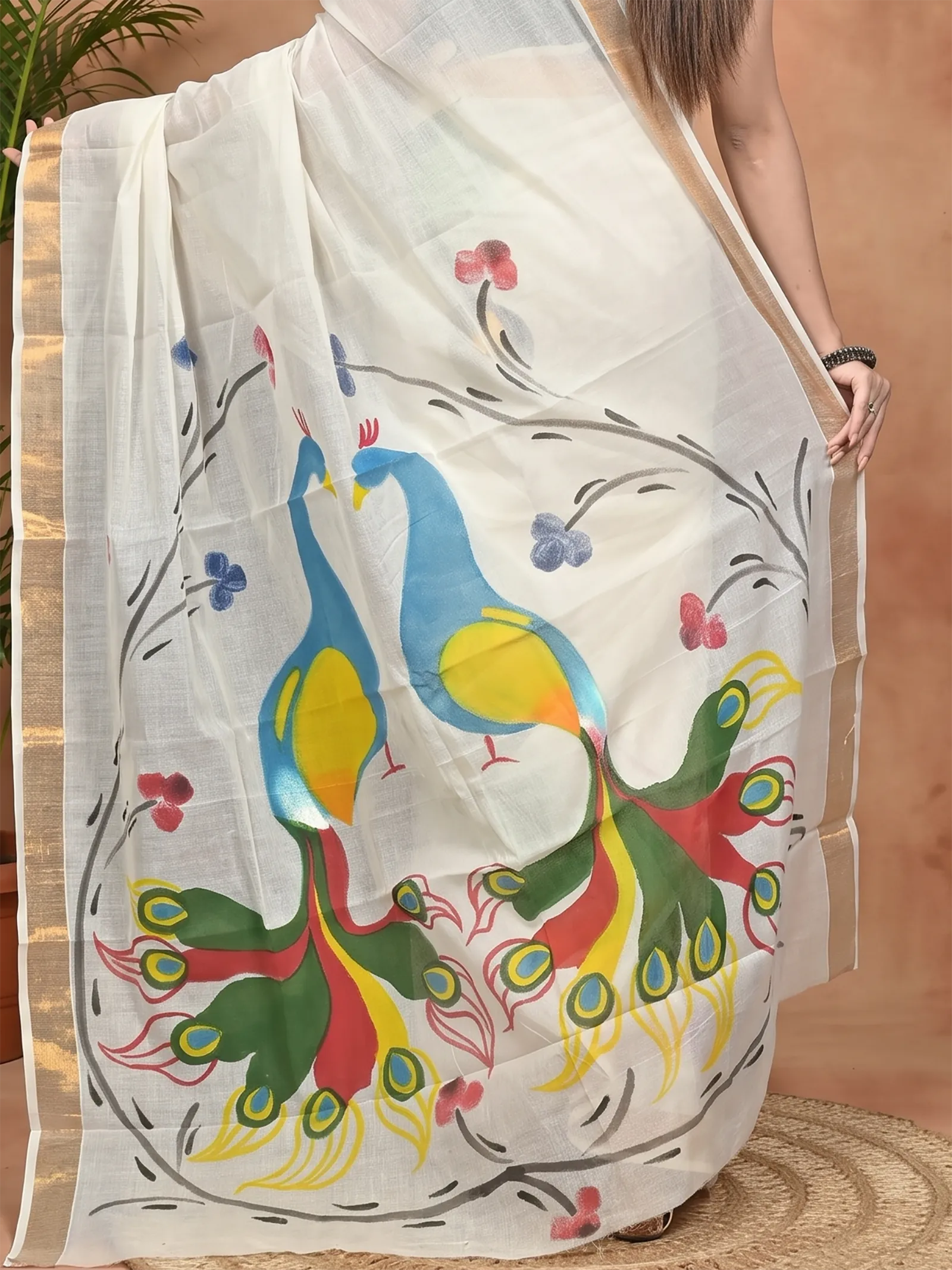 DipDiya Pure Cotton Multycolor Hataka Pure Bengali Grace Hand Painted Sarees