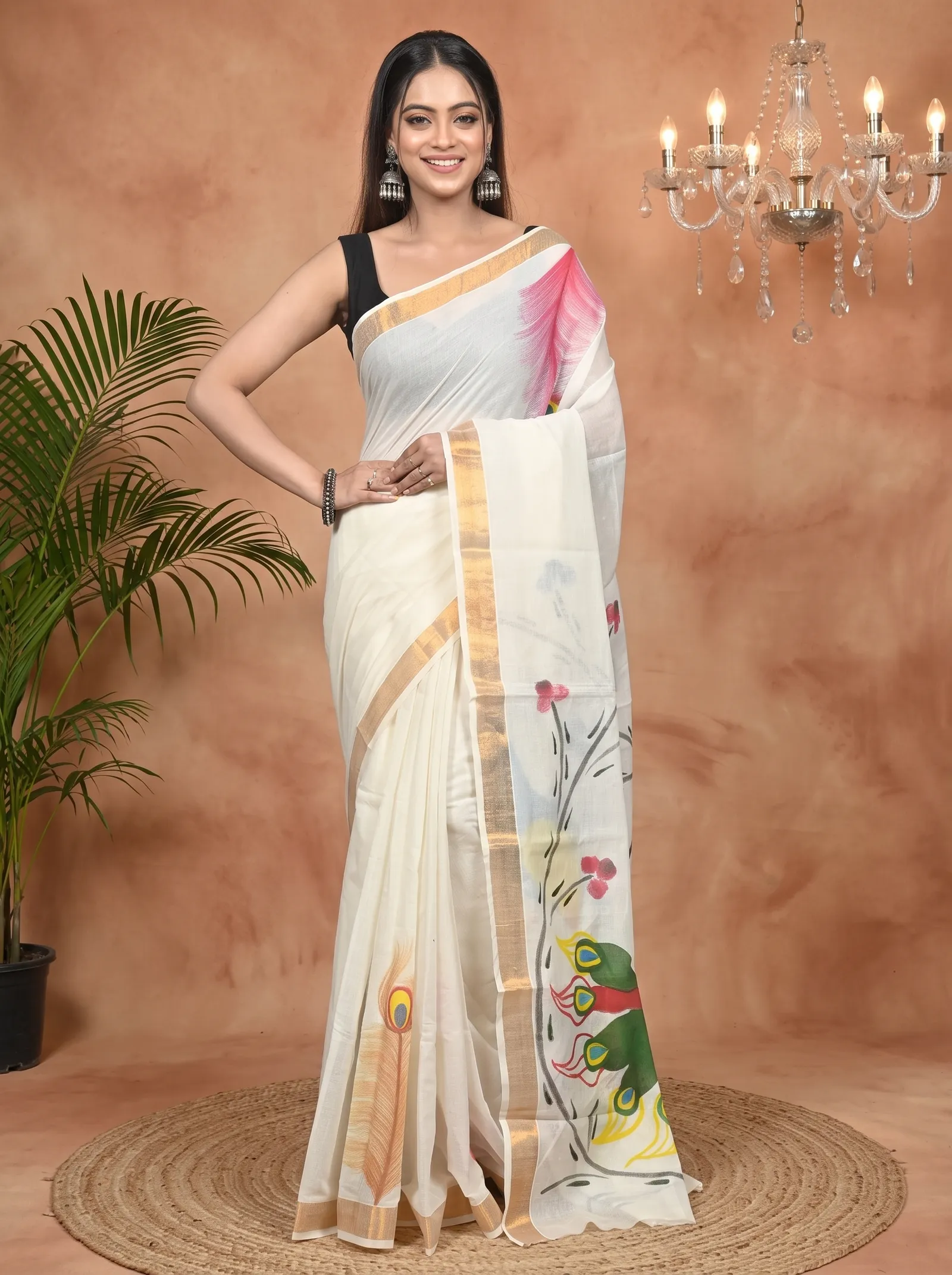 DipDiya Pure Cotton Multycolor Hataka Pure Bengali Grace Hand Painted Sarees