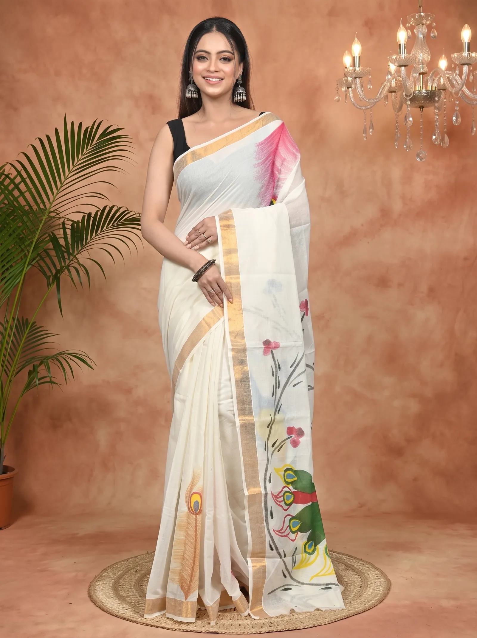 DipDiya Pure Cotton Multycolor Hataka Pure Bengali Grace Hand Painted Sarees