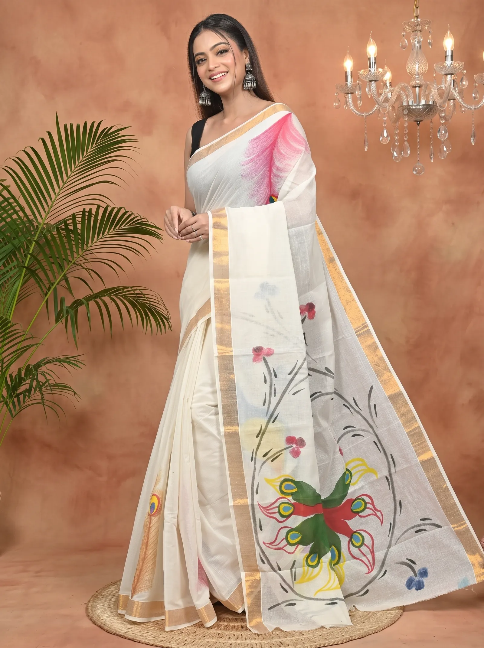 DipDiya Pure Cotton Multycolor Hataka Pure Bengali Grace Hand Painted Sarees