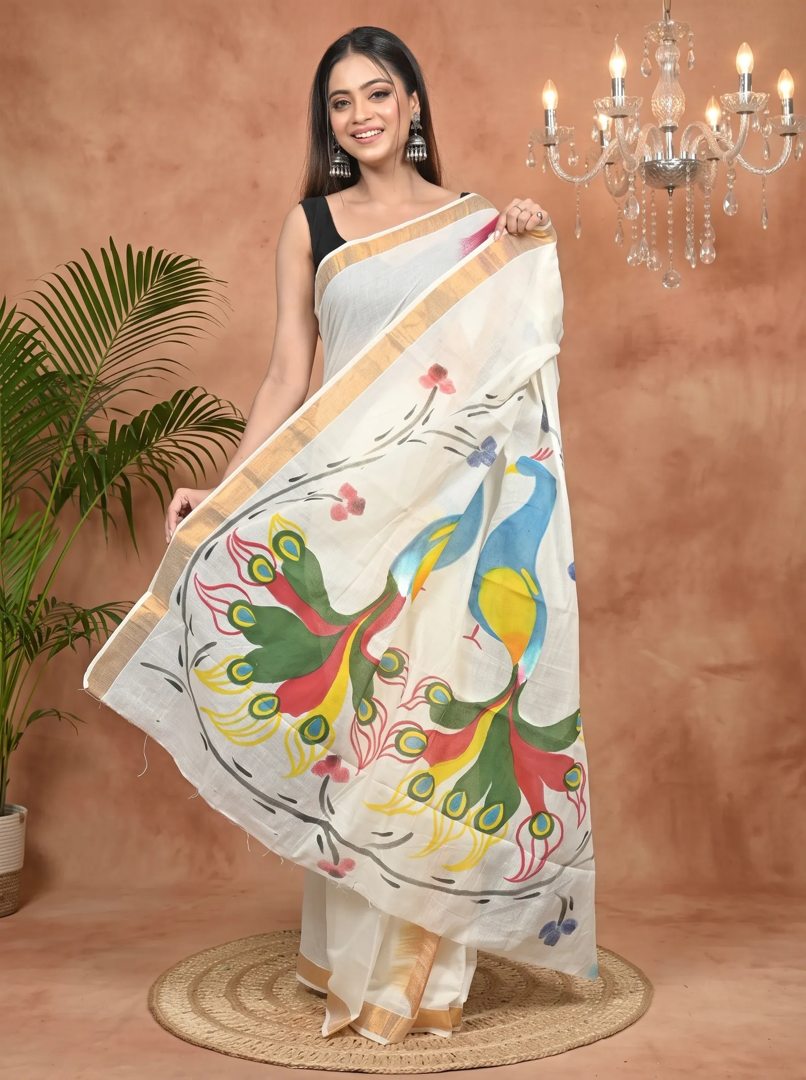 DipDiya Pure Cotton Multycolor Hataka Pure Bengali Grace Hand Painted Sarees
