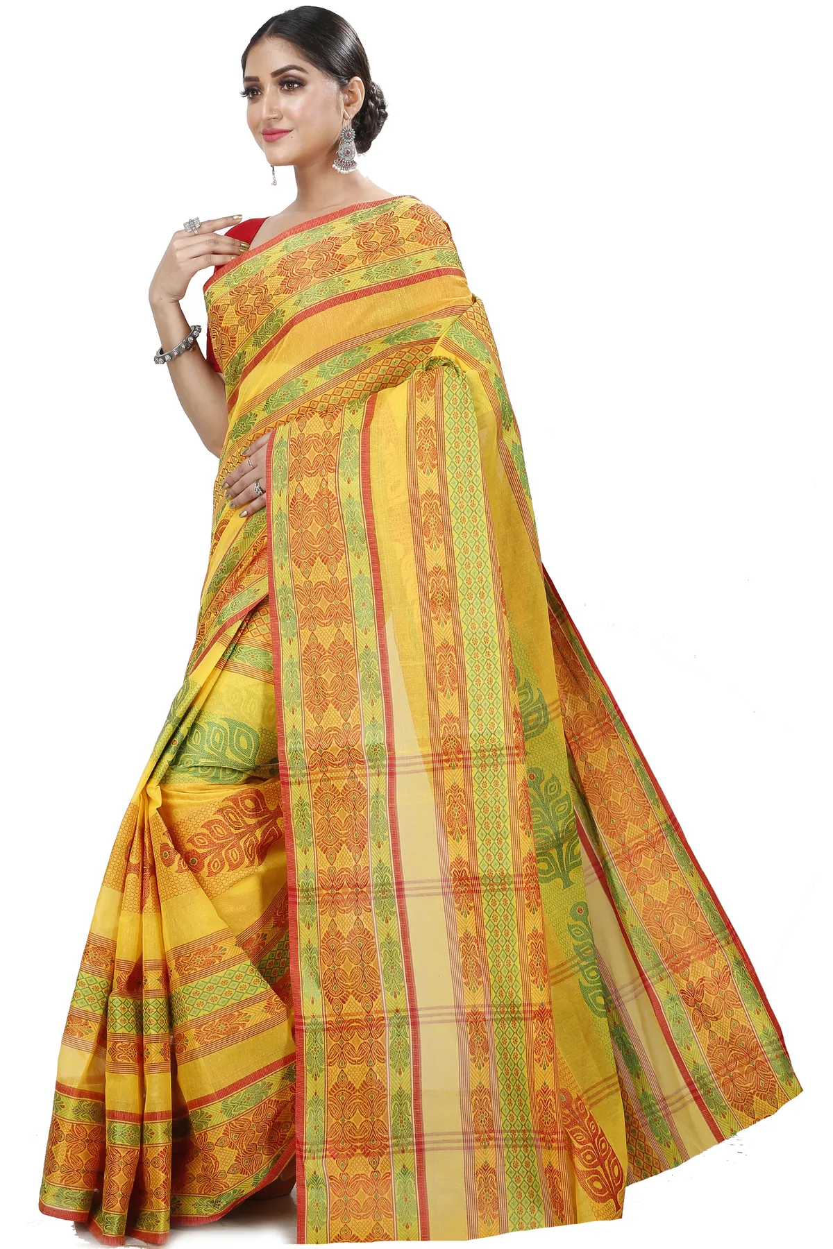DipDiya Pure Cotton Muster Yellow Saanvi Desiging Crafted with Soul Tant Sarees
