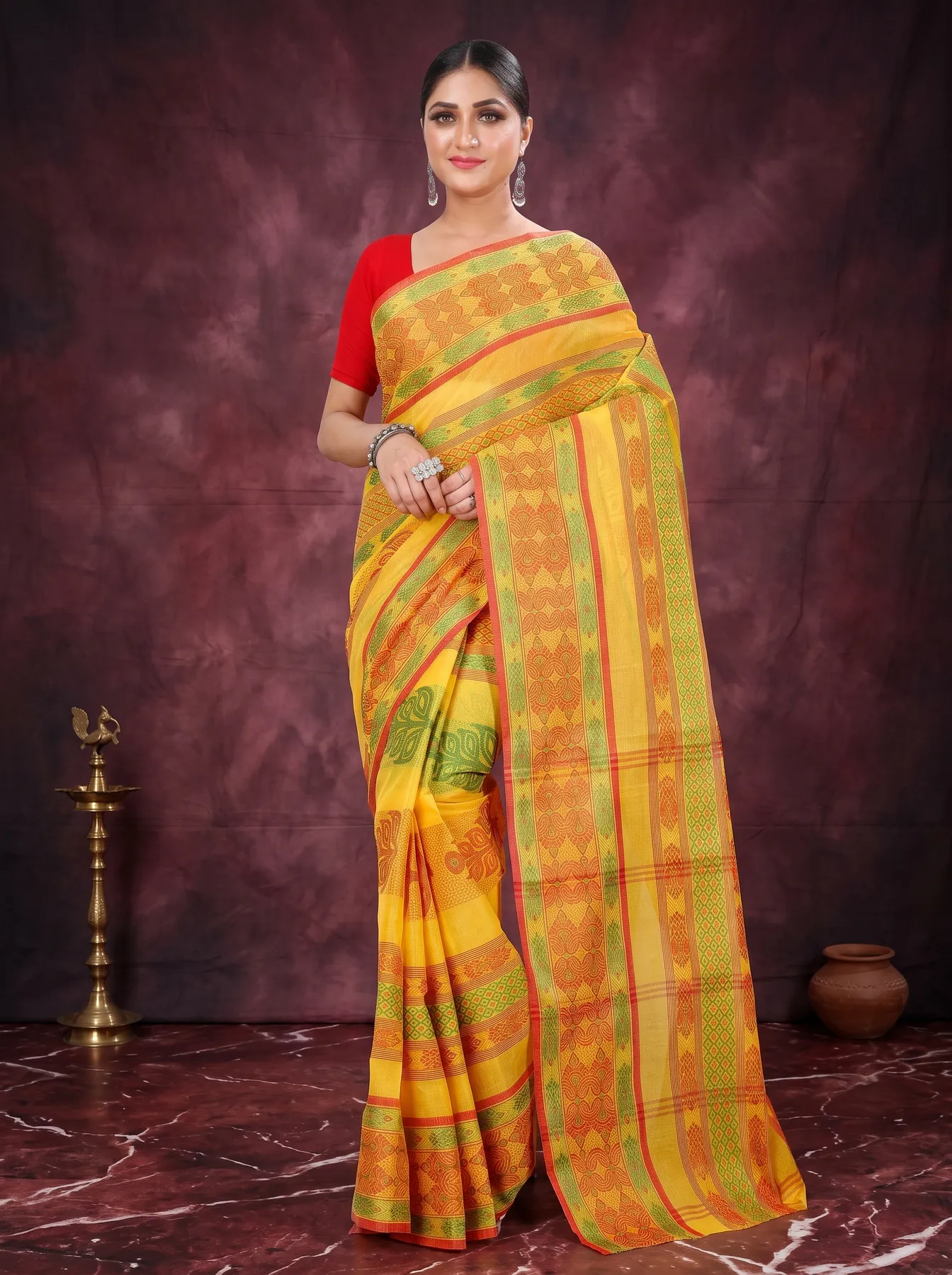 DipDiya Pure Cotton Muster Yellow Saanvi Desiging Crafted with Soul Tant Sarees
