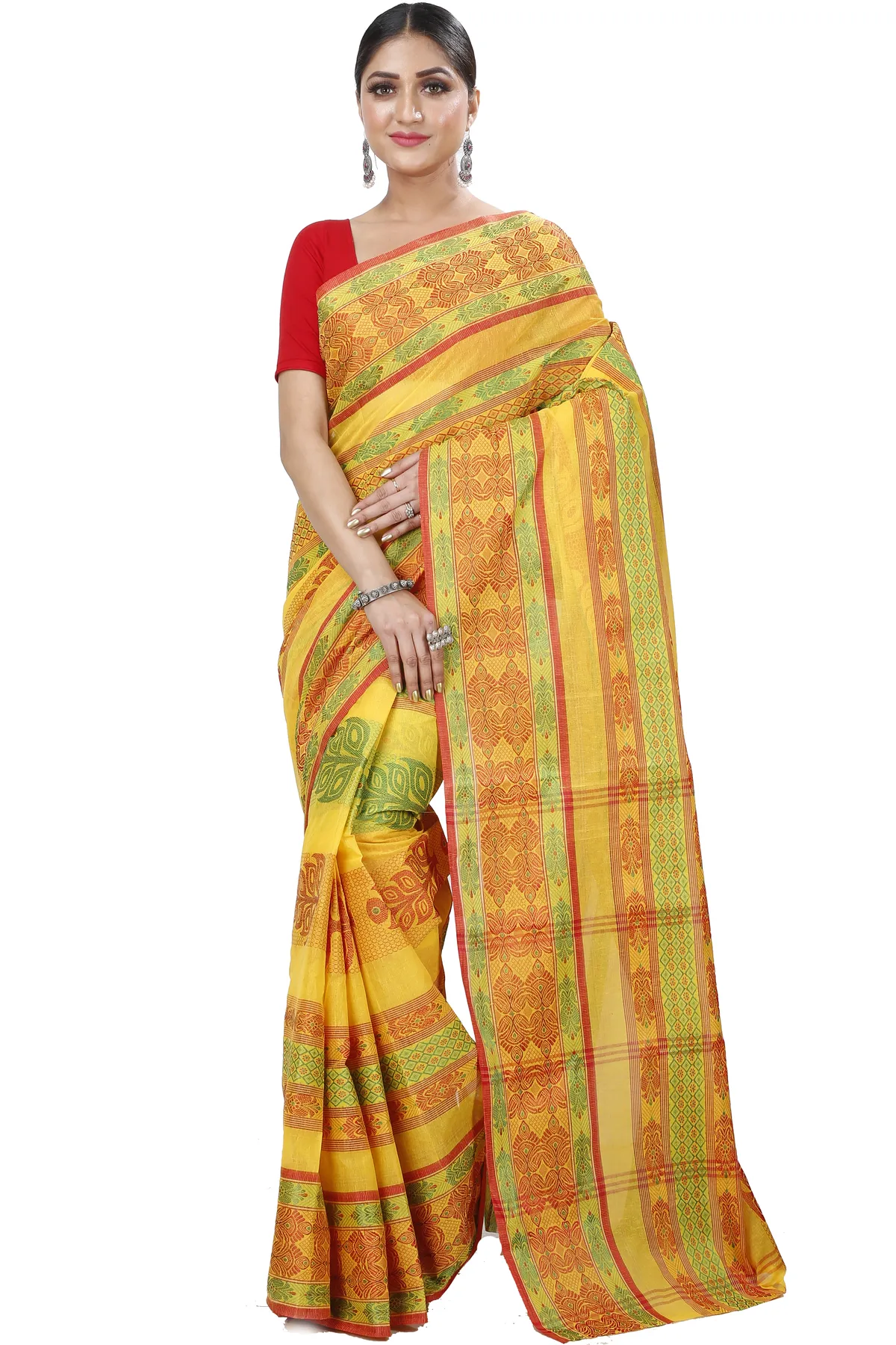 DipDiya Pure Cotton Muster Yellow Saanvi Desiging Crafted with Soul Tant Sarees
