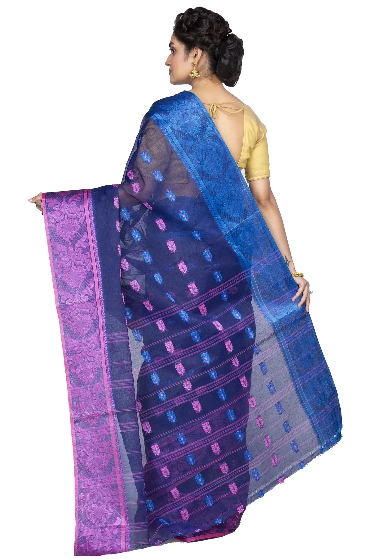 DipDiya Pure Cotton Naby Blue Akriti Stories of Bengal Tant Sarees