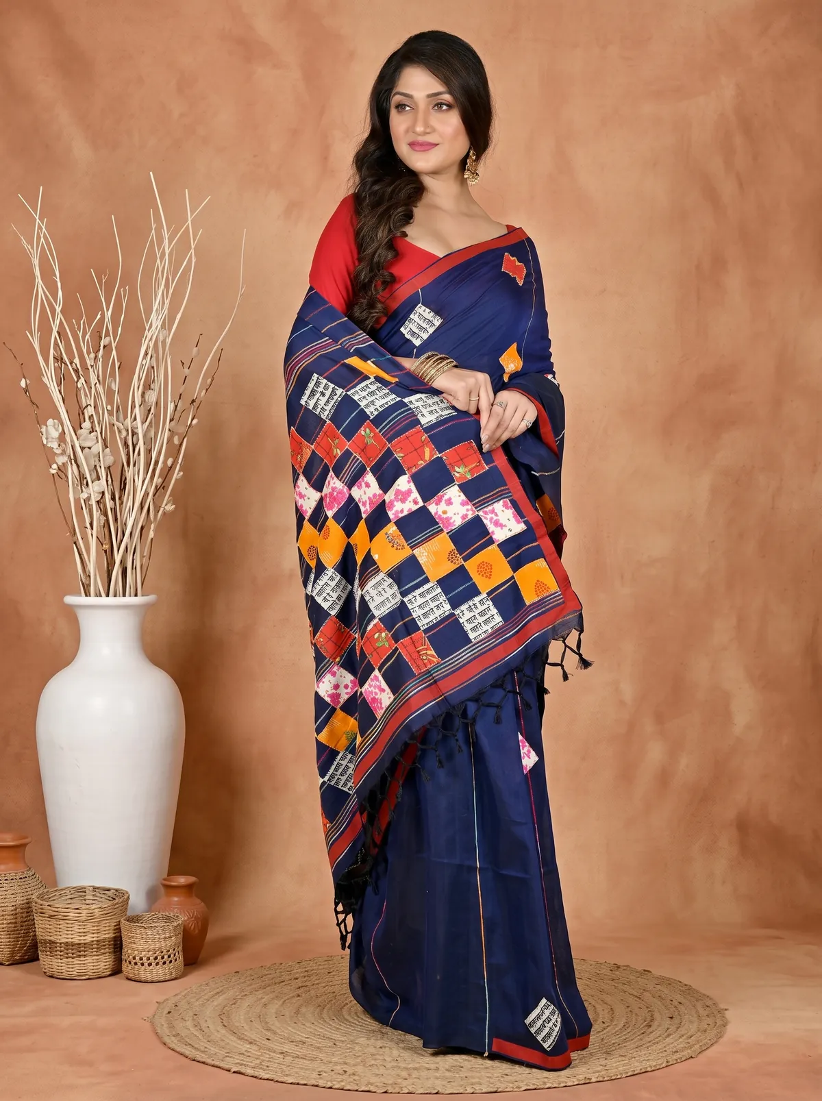 DipDiya Pure Cotton Naby Blue Aplika Tanu Crafted with Soul Applique Sarees