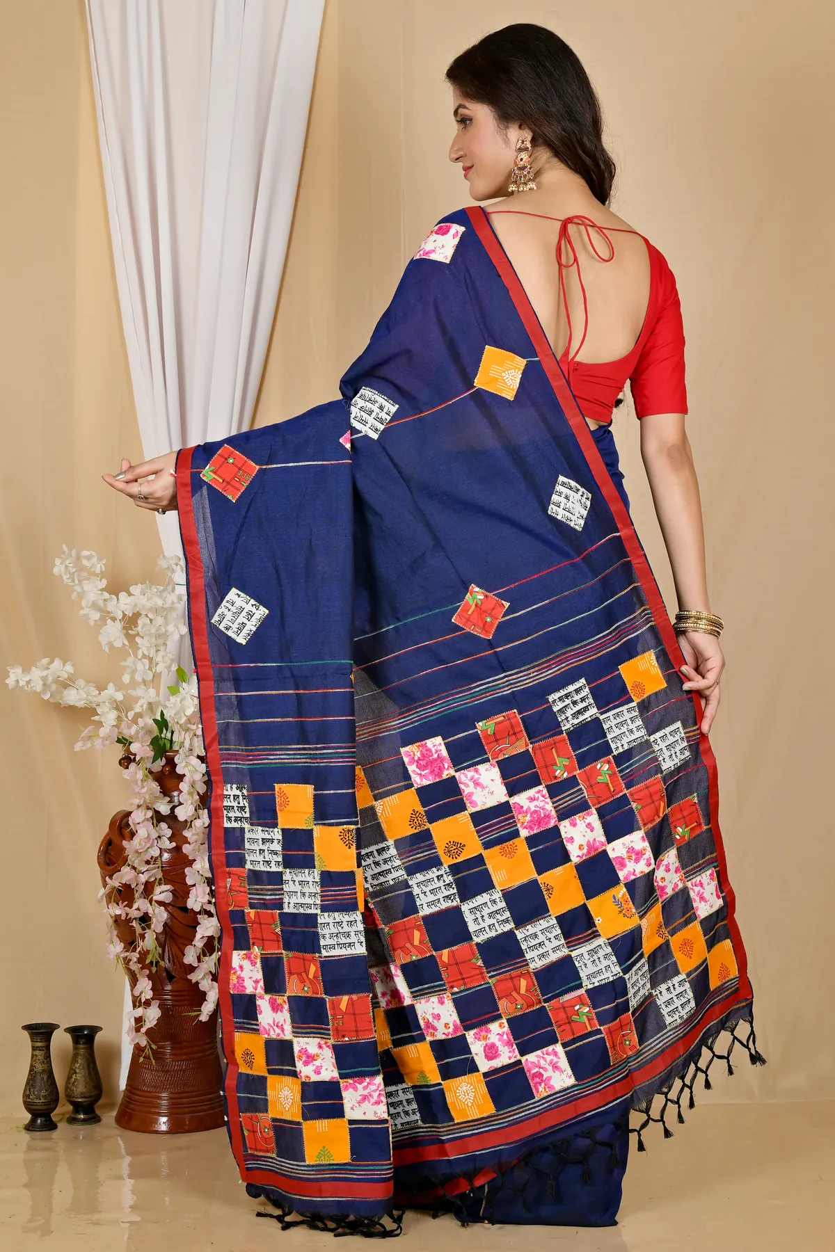 DipDiya Pure Cotton Naby Blue Aplika Tanu Crafted with Soul Applique Sarees