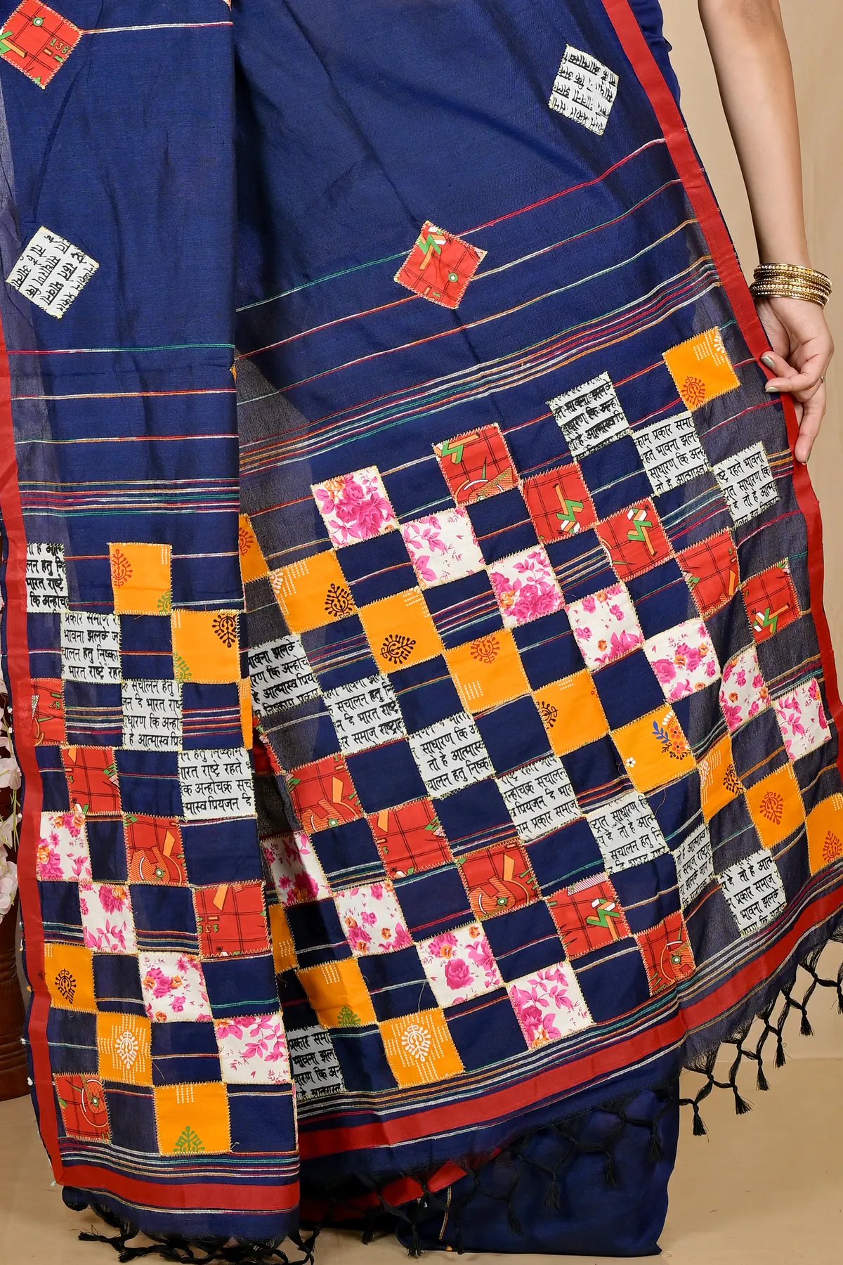 DipDiya Pure Cotton Naby Blue Aplika Tanu Crafted with Soul Applique Sarees