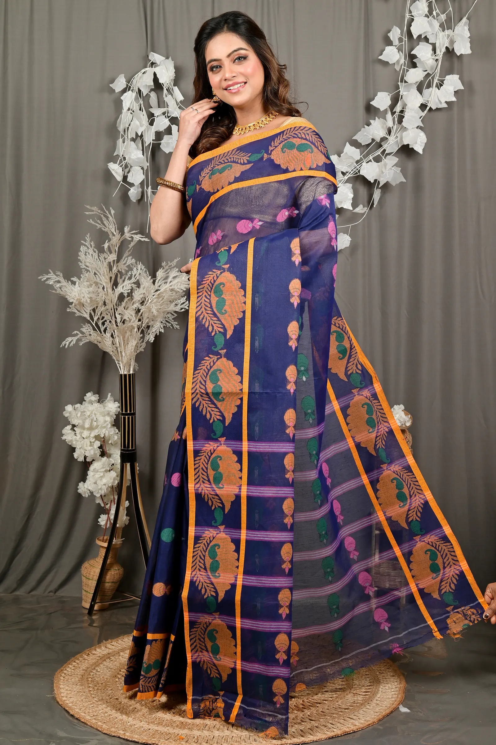 DipDiya Pure Cotton Naby Blue Debui Elegance in Every Weave Tant Sarees